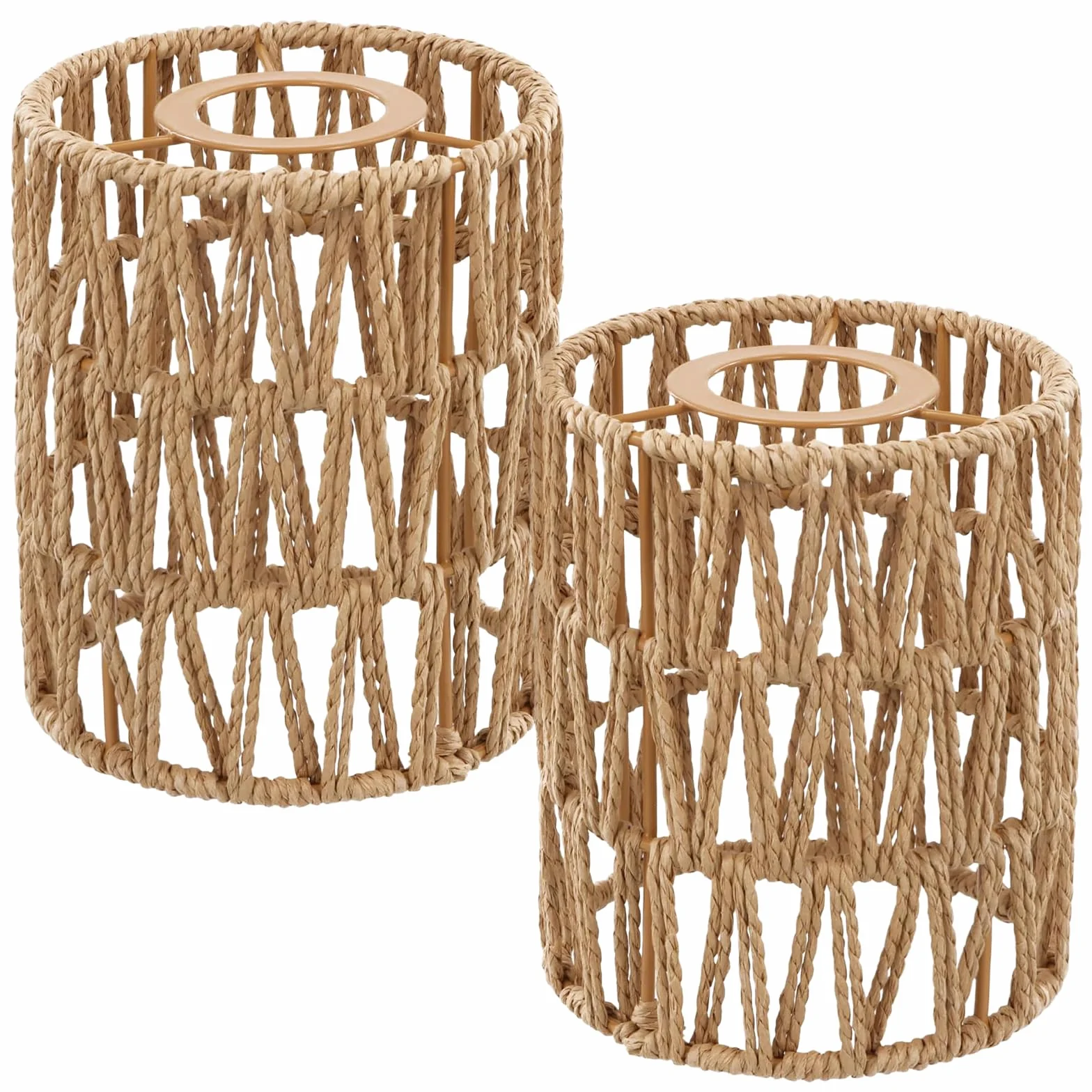 Abażur rattanowy, 2 sztuki abażuru boho brązowego, abażur zastępczy do lampy stołowej, akcesoria do lamp wiszących, lamp sufitowych, lamp wiszących, lamp stojących, wys. 15 cm, Ø 12 cm (2