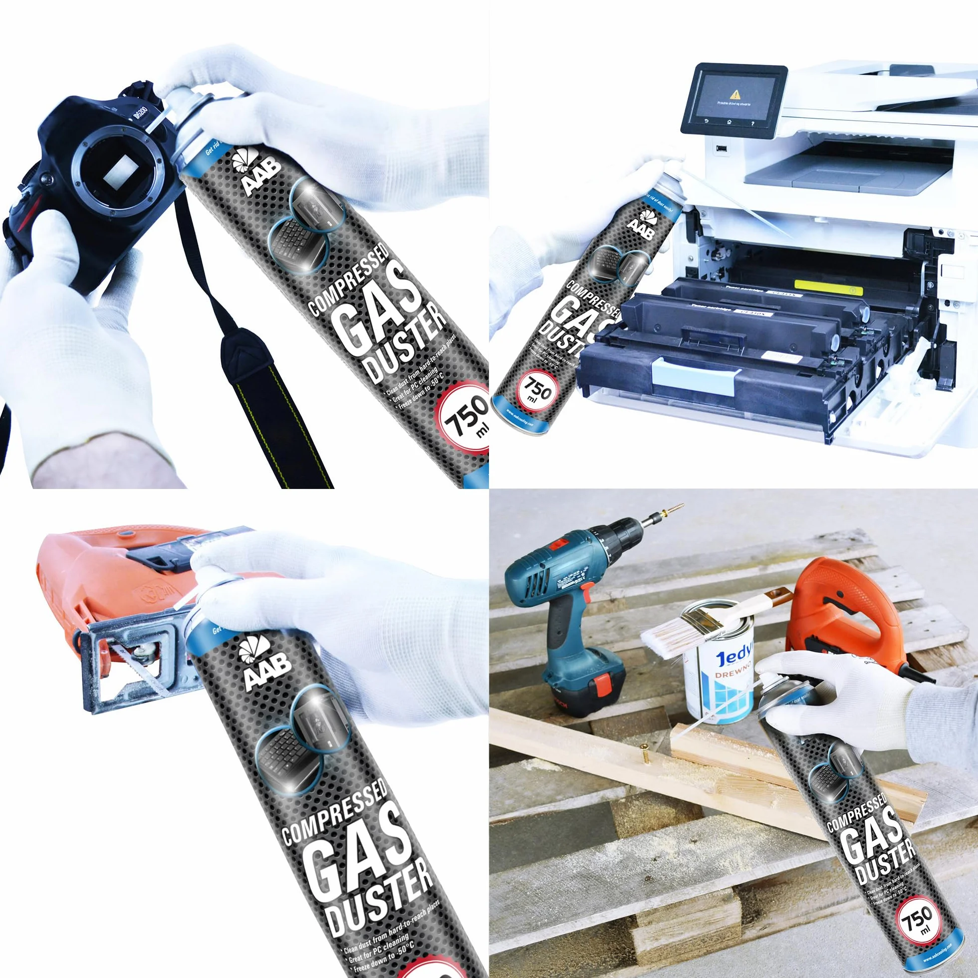 4 x AAB Compressed Gas Duster 750ml - Sprężony Gaz, Sprężone Powietrze do Wydmuchiwania Kurzu, Puszka, Aerozol do Czyszczenia Komputera, Klawiatury, Laptopa, Sprzętu Biurowego, PC