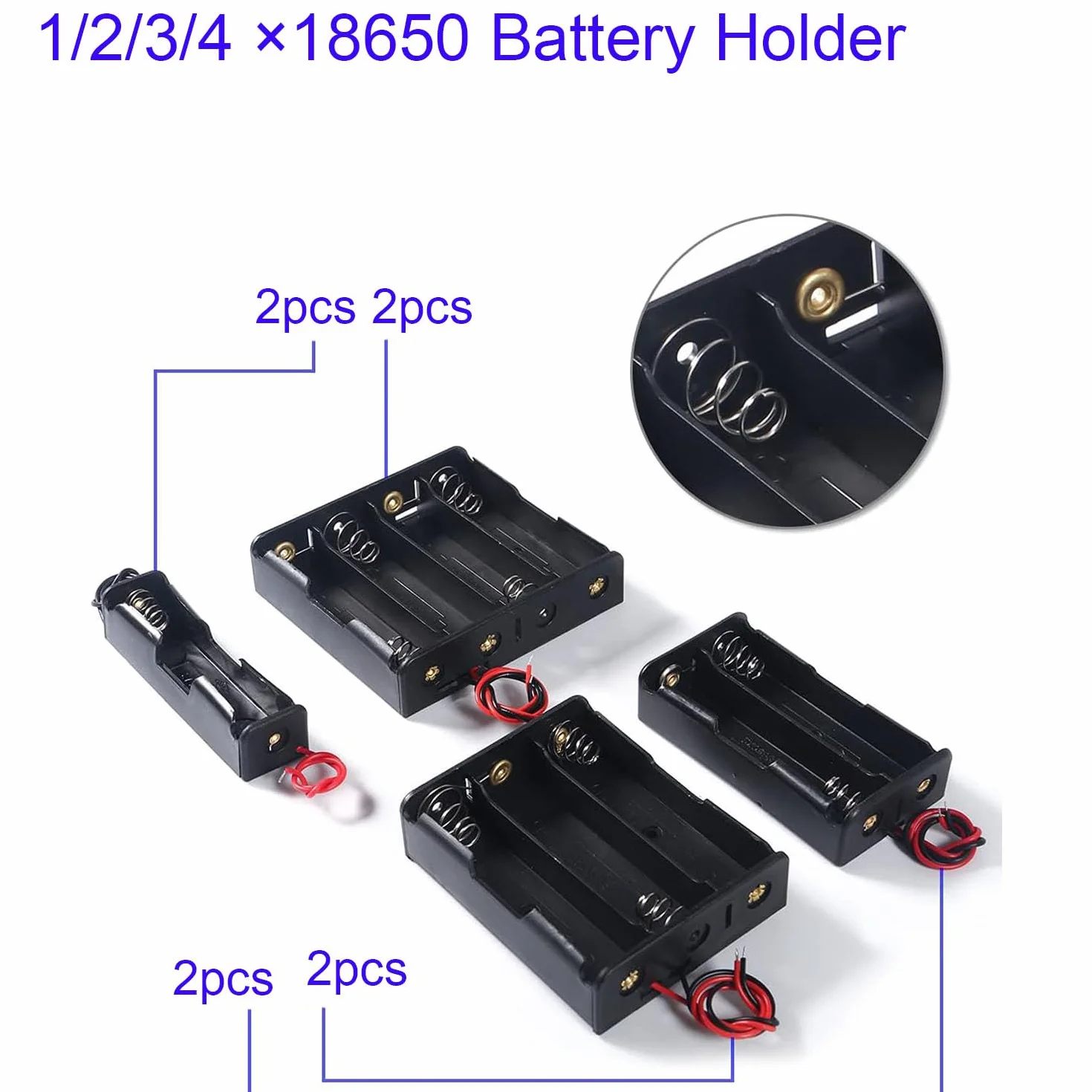 uchwyt na 8 sztuk baterii 18650, uchwyt na 1/2/3/4 x 3,7V, z kablem, plastikowy uchwyt na baterie, obudowa na baterię 18650 z śrubami (czarny)