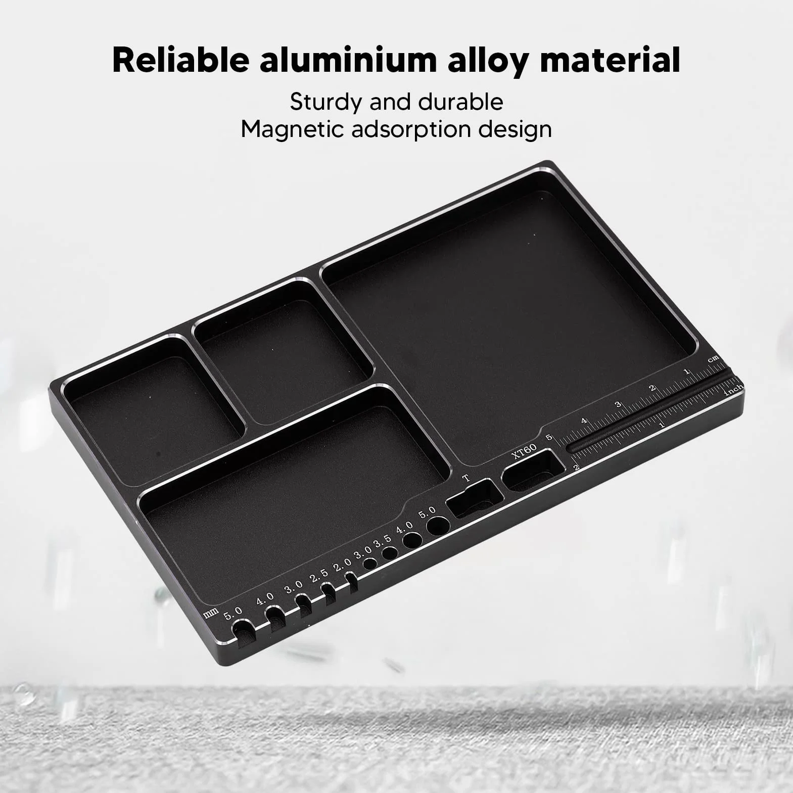 Magnetyczna taca śrubowa ze stopu aluminium z podkładką magnetyczną do naprawy i konserwacji pojazdów RC, zbiorników statków powietrznych (czarna)