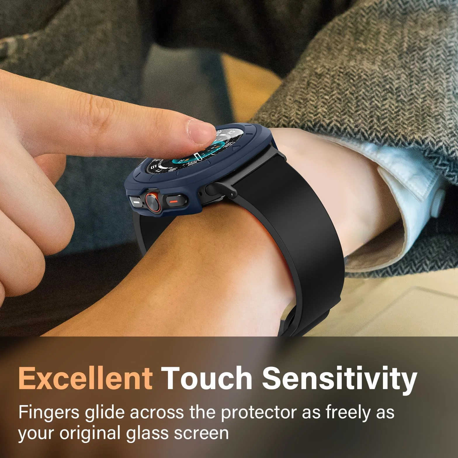Amizee Etui kompatybilne z Samsung Galaxy Watch Ultra (2025/2024) 47 mm, szkło hartowane, cienka, odporna na zarysowania osłona ekranu do Galaxy Watch (niebieskie/przezroczysta)