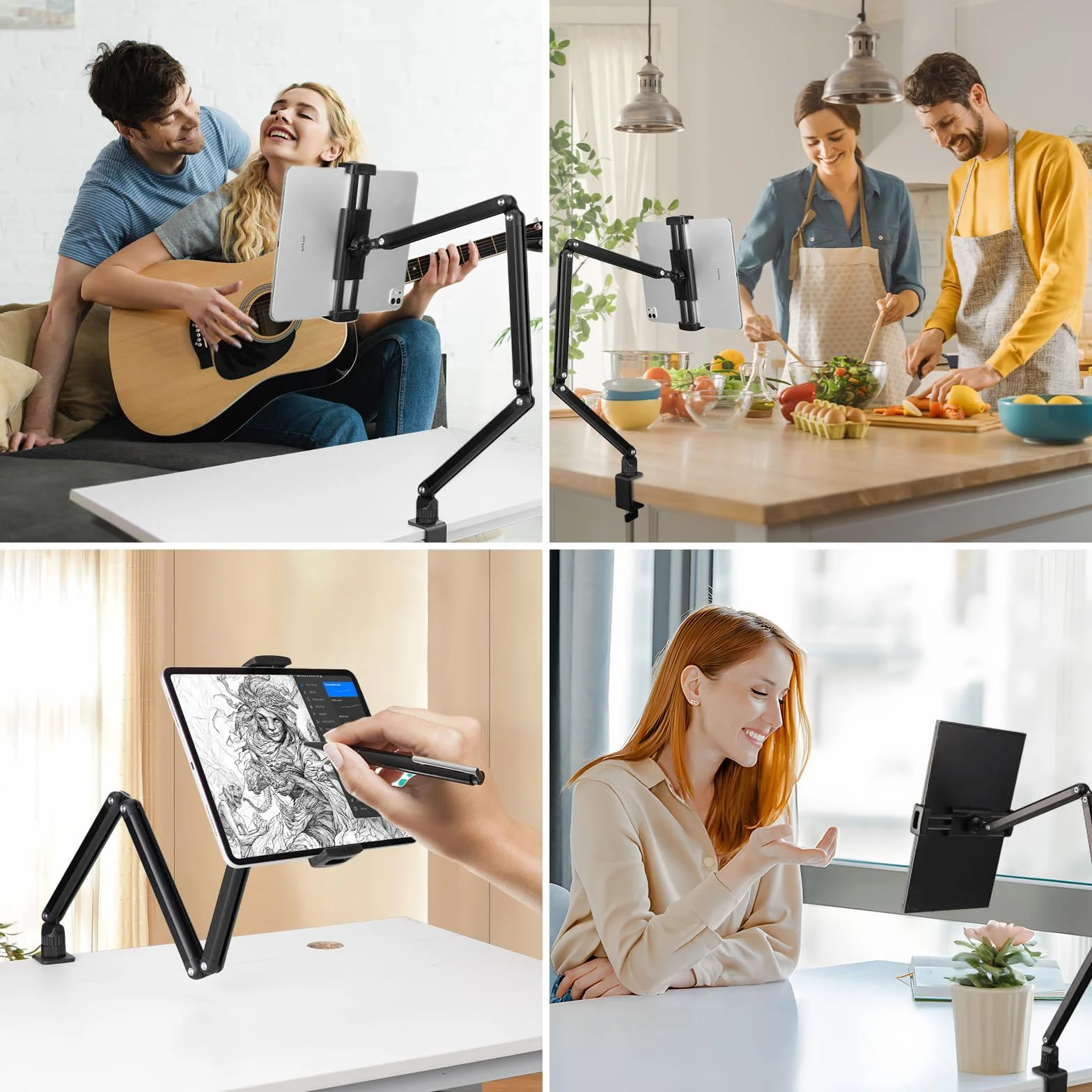 Stojak na tablet iPad, przenośny stojak na monitor, uchwyt biurkowy do ekranu 15,6" 16", aluminium, długi rękaw z podstawą obracającą się o 360°, kompatybilny z ipadami o 4,7-12,9", Kindle