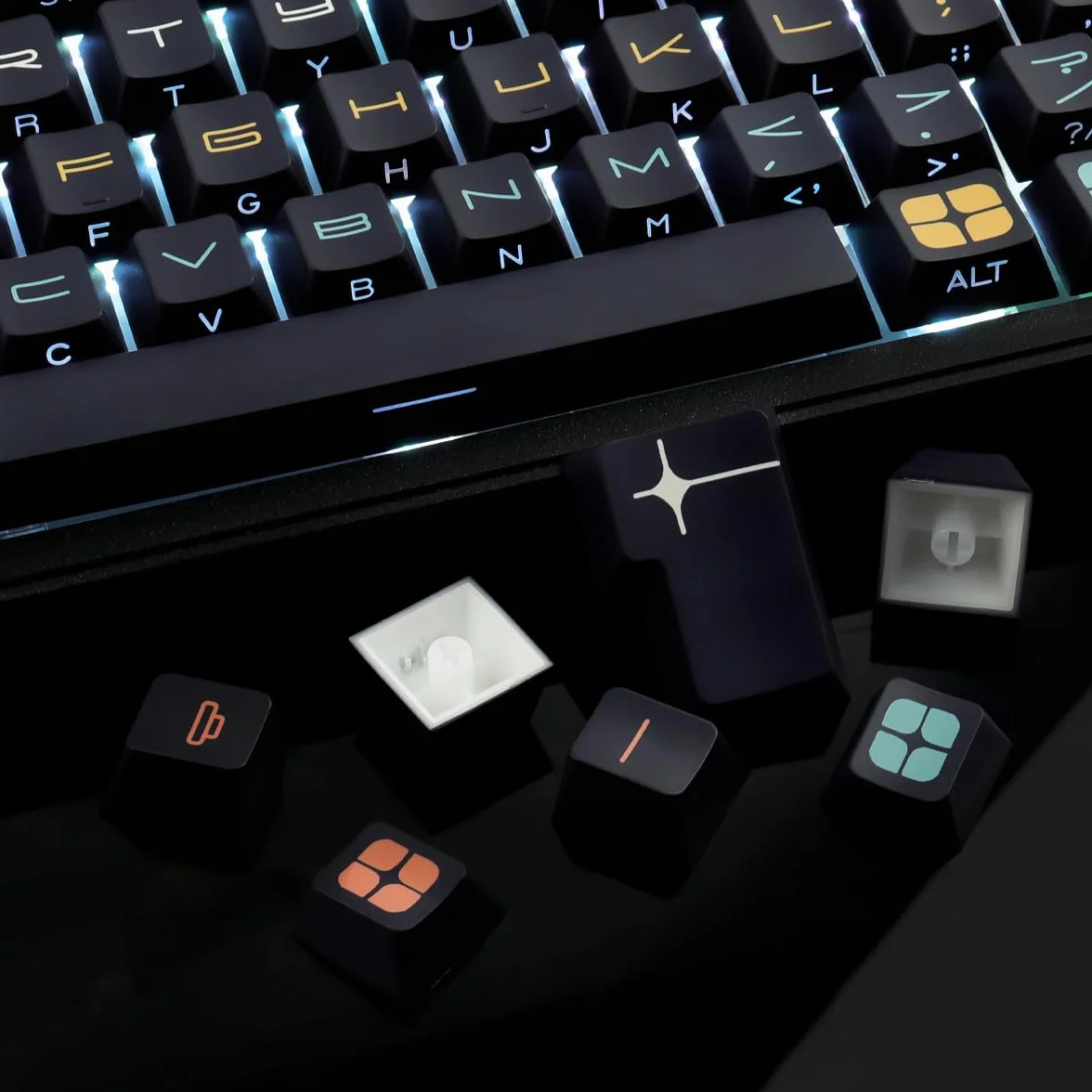 PBT Custom Black Expo Keycaps 131 klawiszy grawerowane z boku przezroczyste profil wiśniowy sublimacja barwnika do klawiatury mechanicznej Cherry MX ANSI ISO