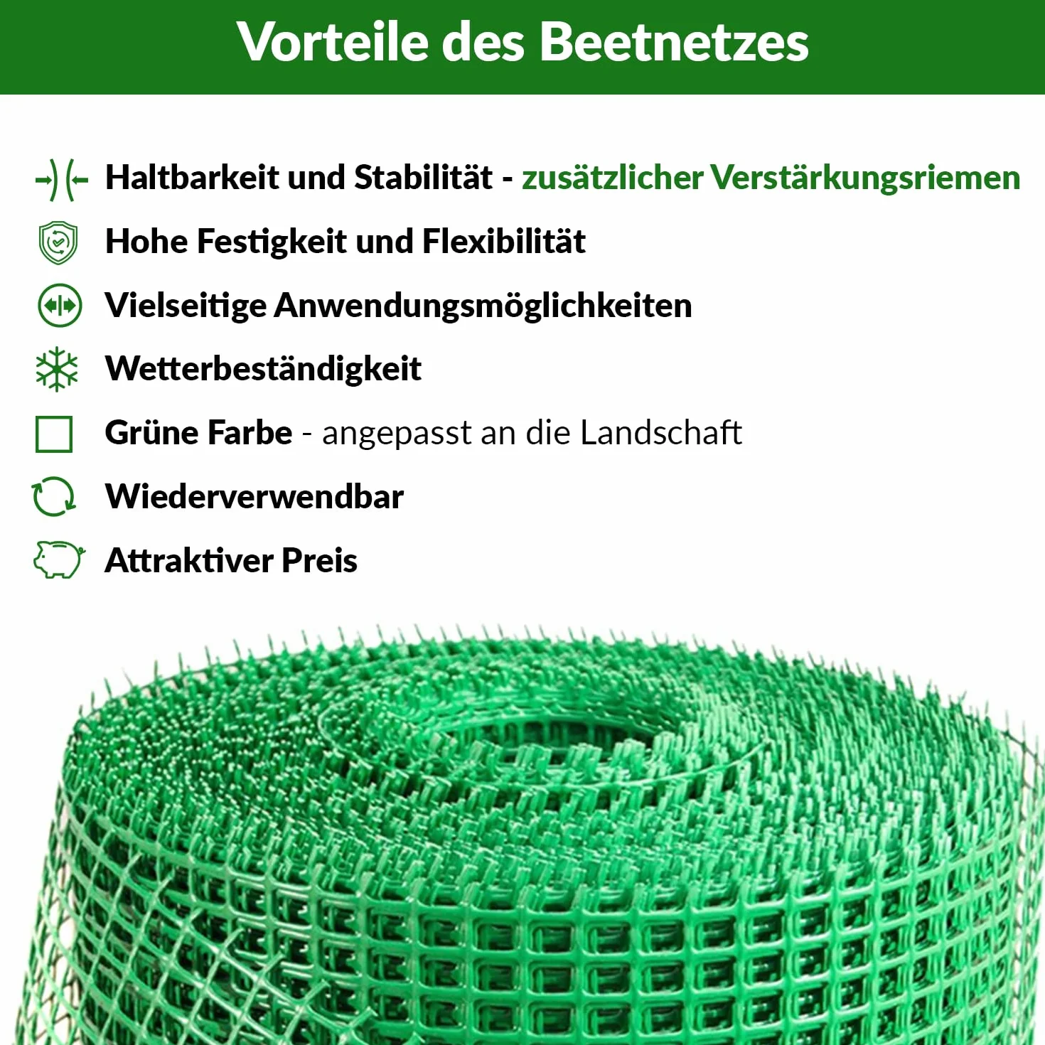 MELETE - Siatka ogrodowa 1,2m x 50m – Siatka ogrodzeniowa z tworzywa sztucznego - Zewnętrzna, elastyczna, o prostokątnych oczkach - Wszechstronna do ochrony roślin i zwierząt - Zielona