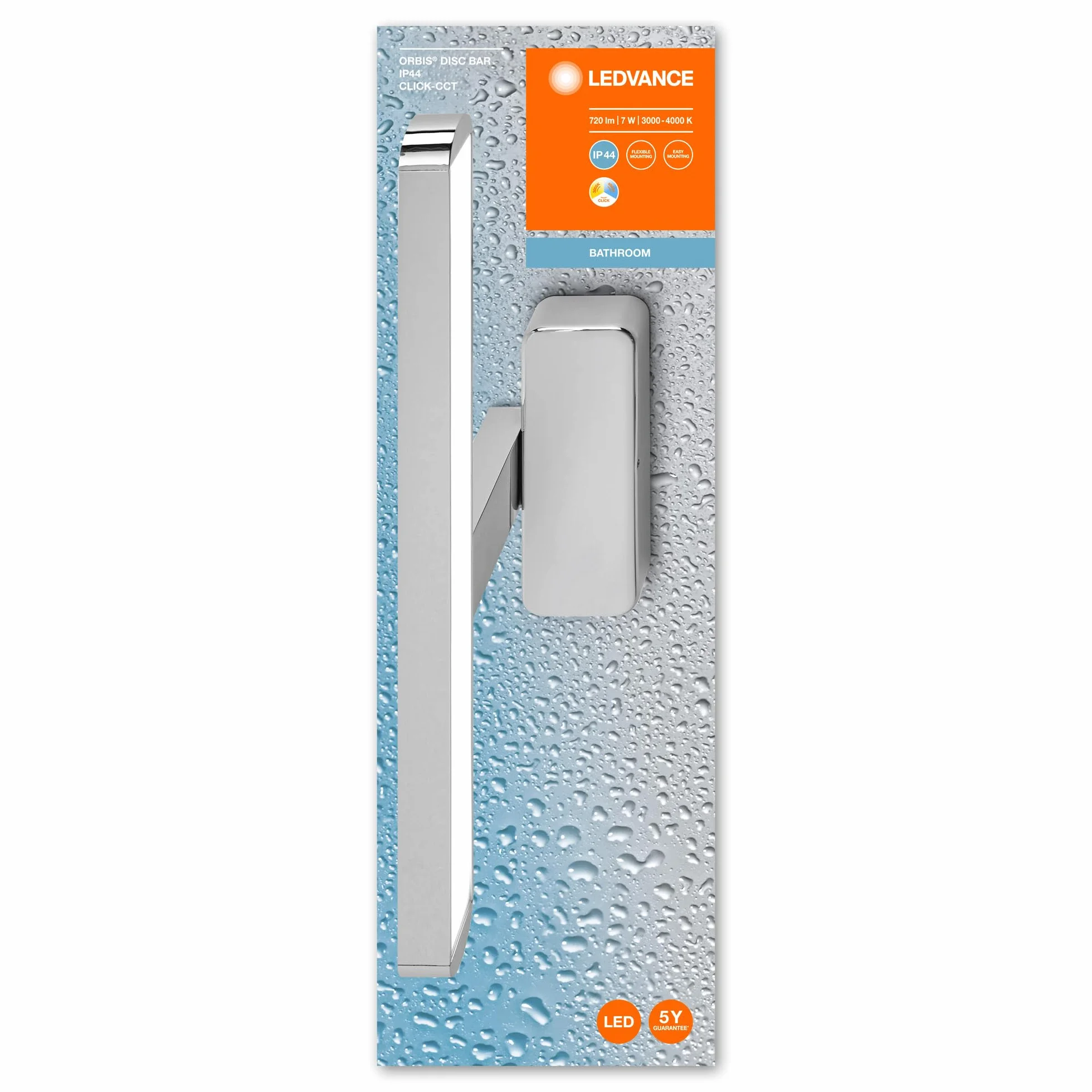 LEDVANCE Orbis Disc Bask Barzunt Luro Light 400 mm, Chrom, 6W, 720LM, Ciepłe do Zimnego Białego Światła, Kontrolowane, Montaż Ściany i Lustra, Klasa Ochrony Ip44, 3000K-4000K