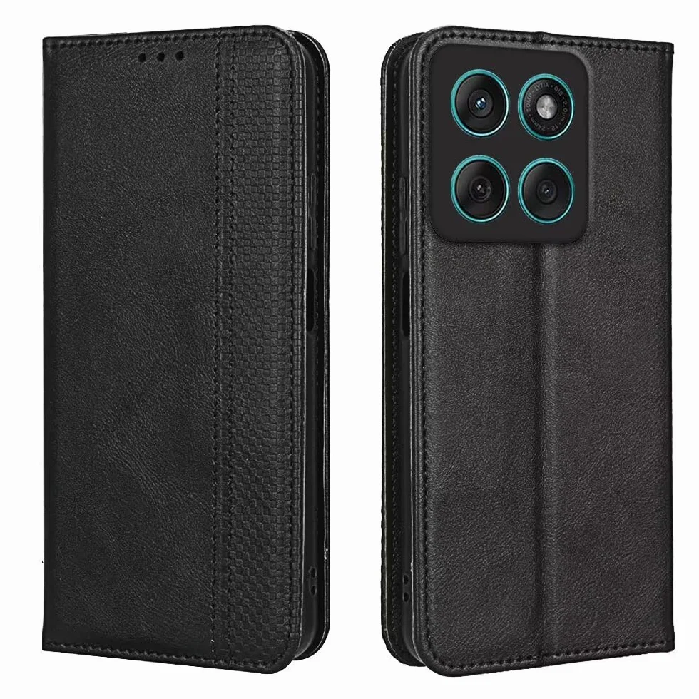 EASSGU Etui do Motorola Moto g56 5G (6,72 cala) z klapką ze skóry PU magnetyczne, 3 gniazda kart, portfel, czarne