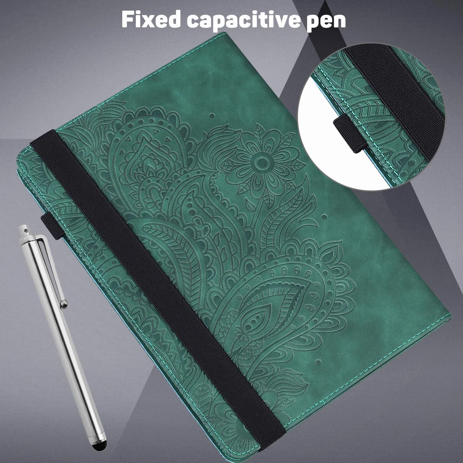 Etui na tablet Amazon Fire HD 10 13. generacji 2023 etui ochronne ze rysikiem i uchwytem na długopis - ultra cienkie etui z klapką ze skóry PU do Fire HD 10 13th 2023 etui (zielone)