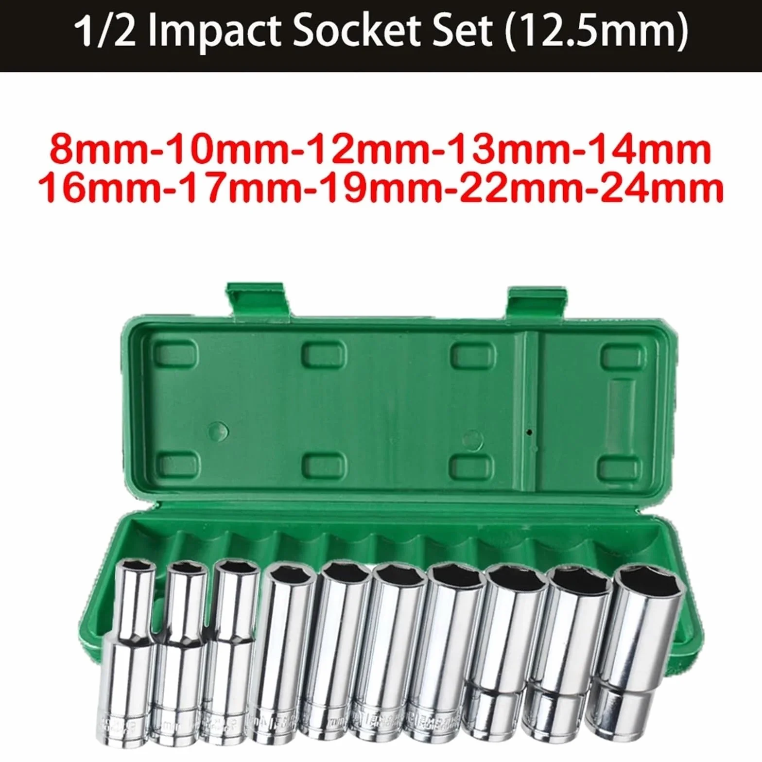 1/2 Zestaw Gniazd 10 Szt. Klucz Udarowy Zestaw Kluczy Klucz Pneumatyczny Klucz Sześciokątny Naprawa Łbów Nakrętki Mechaniczne Narzędzia Warsztatowe 78mm Głębokie Gniazdo (Size : 8-24mm)
