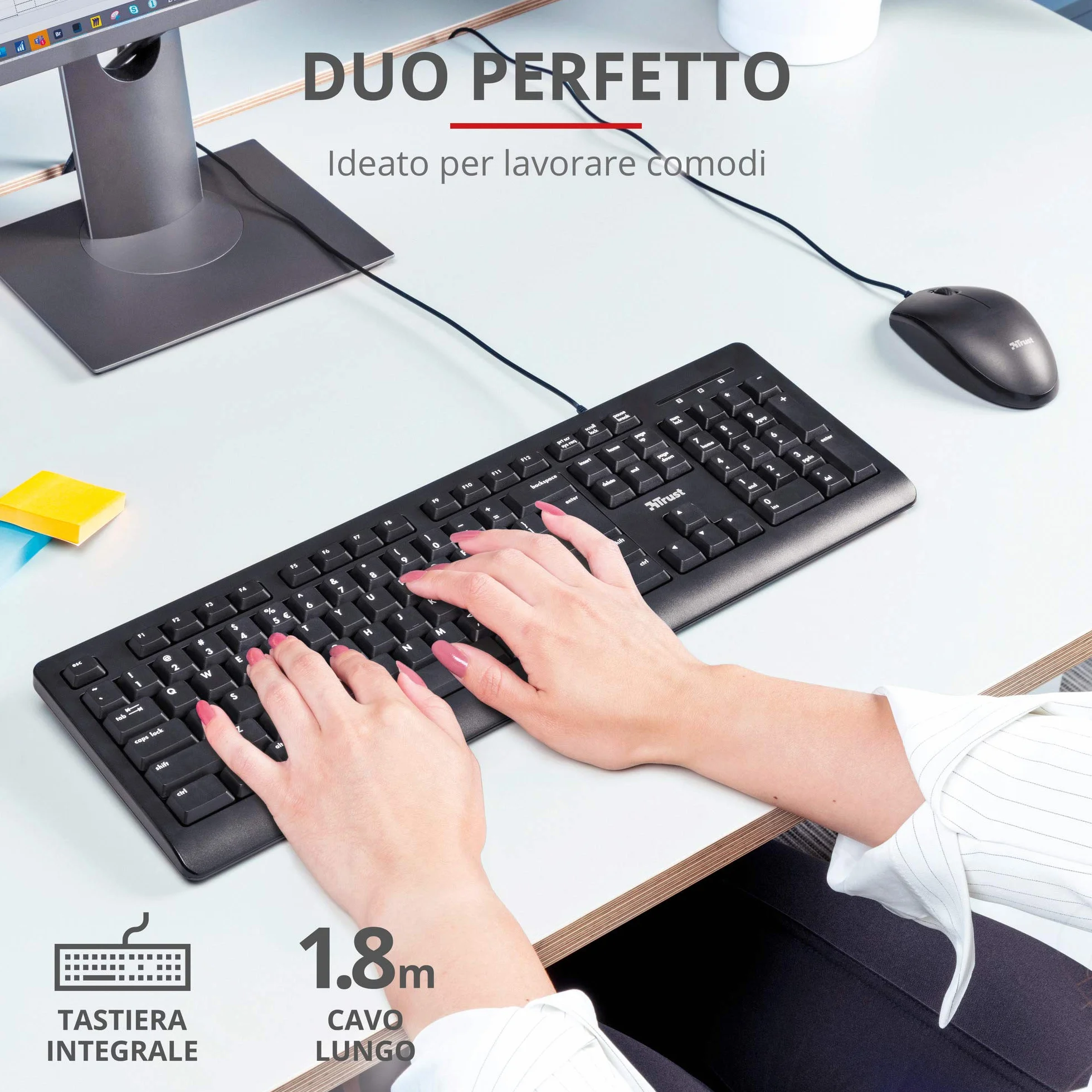 Trust Taro klawiatura i mysz USB przewodowa włoski QWERTY 1,8 m odporna na płyny ergonomiczna