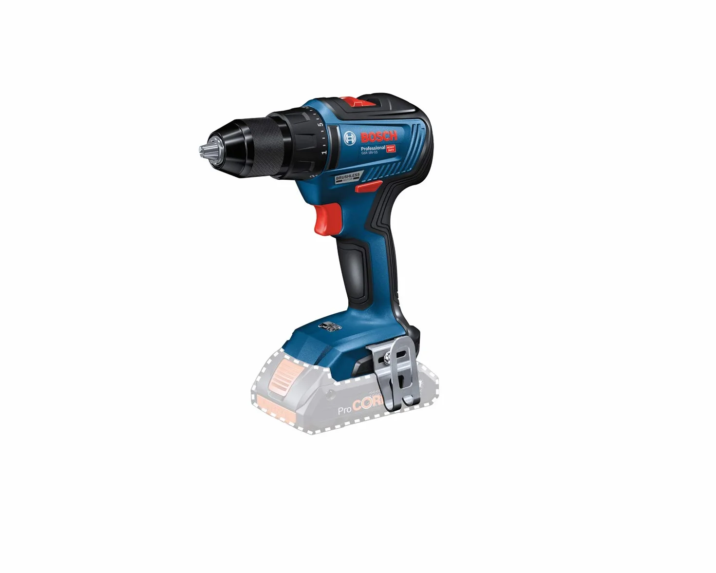 Bosch Professional System profesjonalny 18 V firmy : wiertarko-wkrętarka akumulatorowa GSR 18V-55 (maks. moment obrotowy: 55 Nm, bez akumulatorów i ładowarki, walizka L-BOXX 136)