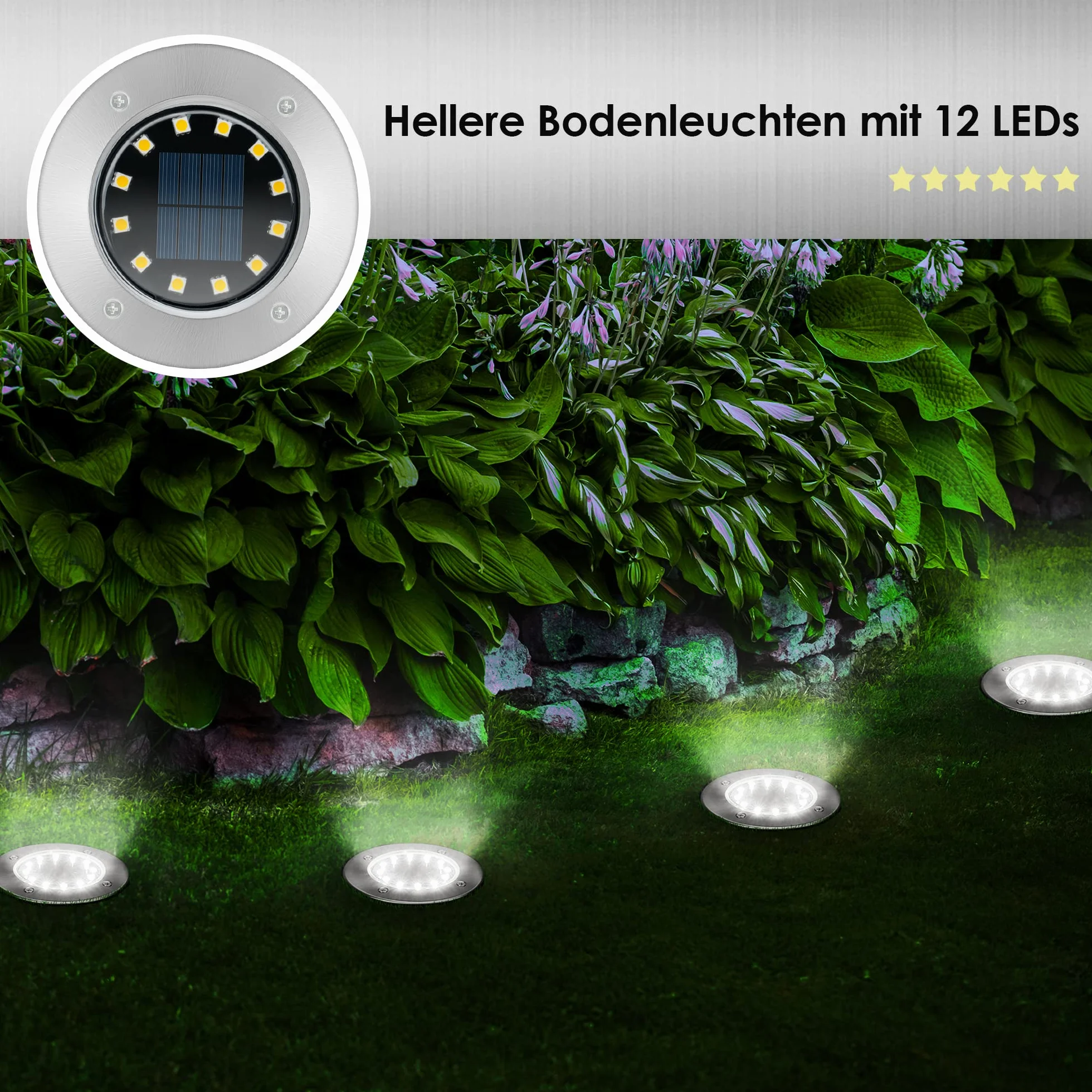 Solpex Zestaw 8 sztuk solarnych lamp gruntowych do ogrodu, 12 diod LED, białe, ze stali nierdzewnej, wodoszczelne, na taras, trawnik, podwórko, chodnik