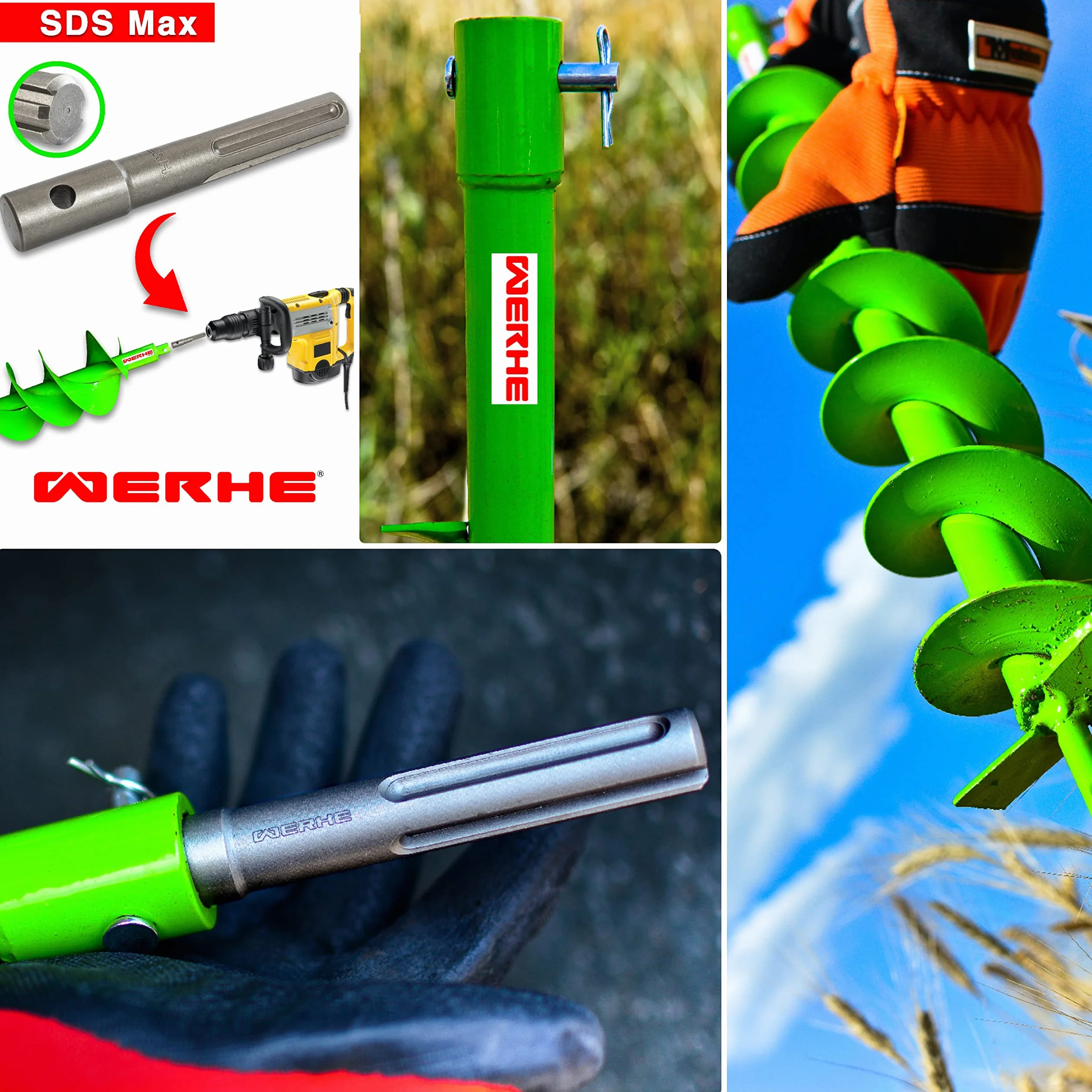 WERHE profesjonalna wiertarka do ślimaka 150 mm pełna stal podwójny wałek runo dobrze wytrzymała z adapterem SDS Max