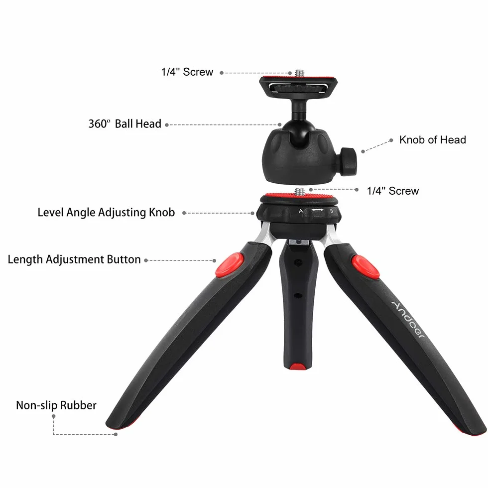 Andoer Mini statyw trójnożny zdejmowany głowica kulowa przenośny składany do lustrzanek DSLR/Mirrorless