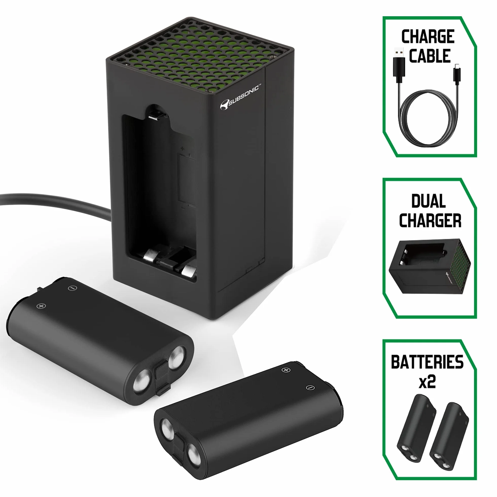 Subsonic - Zestaw do ładowania Dual Power Pack - 2 akumulatory, ładowarka i kabel do kontrolera Xbox X/S serii