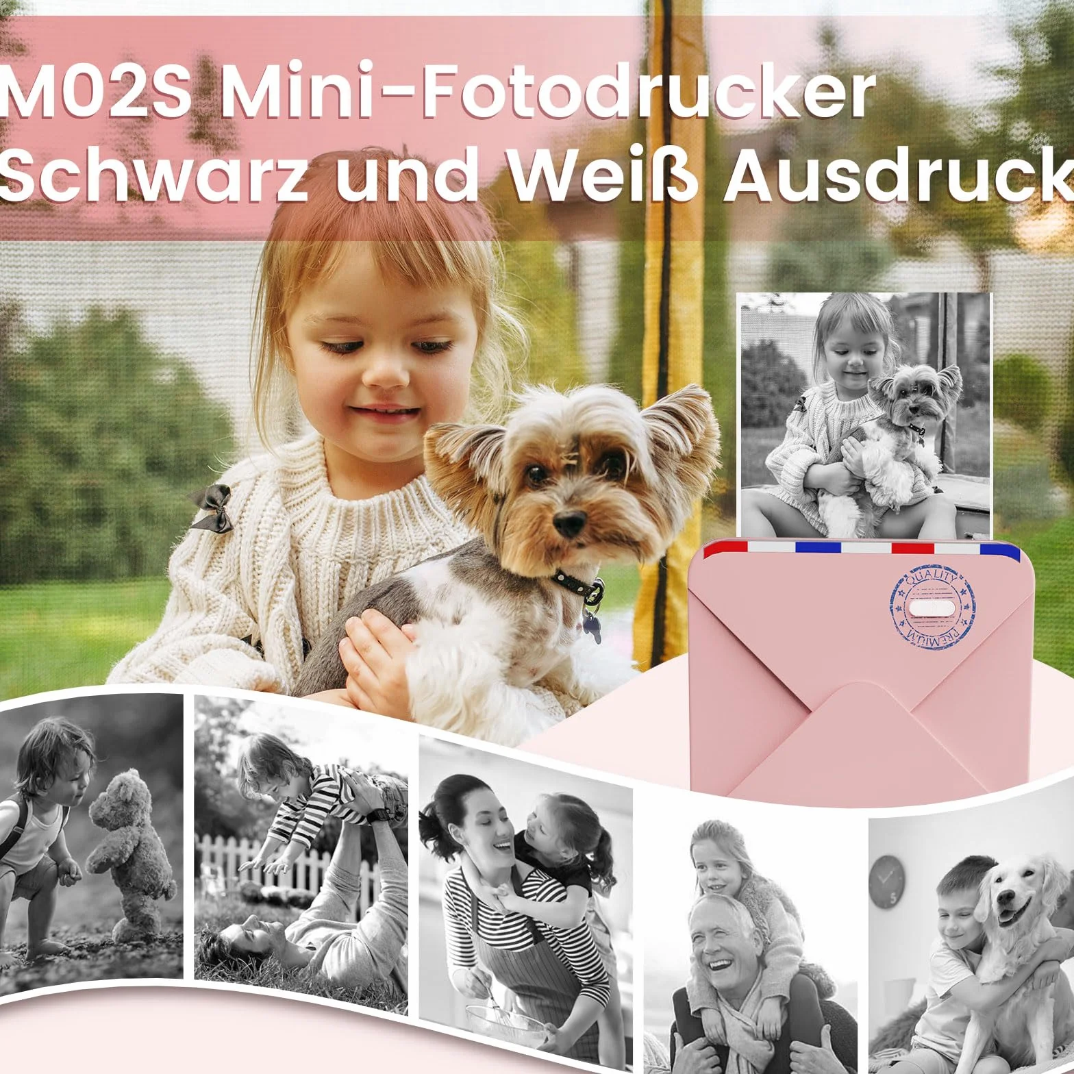 Mini Drukarka Termiczna Bluetooth M02S, Drukarka Fotograficzna do Smartfona, Kieszonkowa