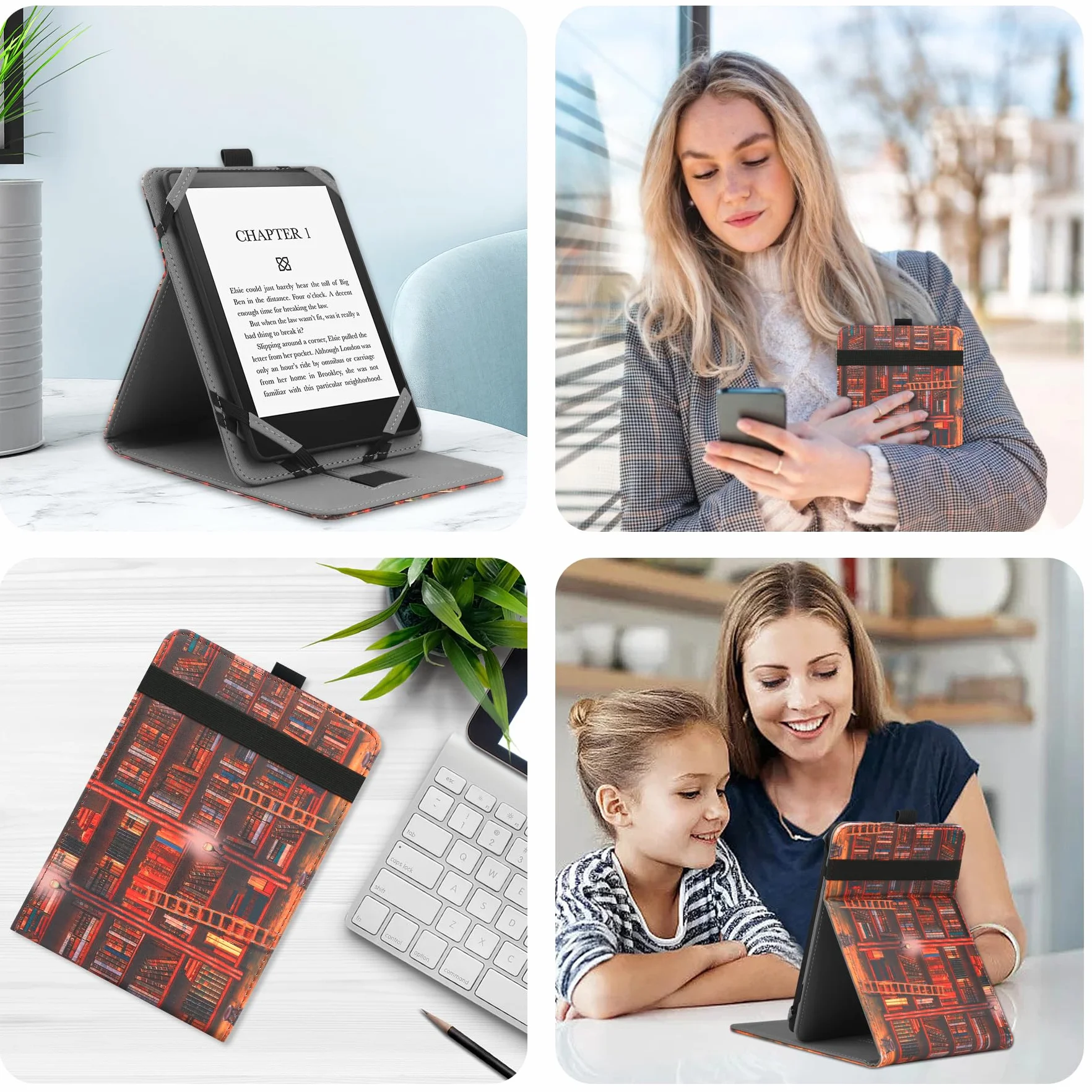 VOVIPO Universal Case for 6",6.8" kindle Paperwhite eReaders, Folio Stand Cover z paskiem kompatybilny z Kindle/Kobo/Tolino/Pocketook/Sony 6-6.8calowy czytnik ebooków-Library