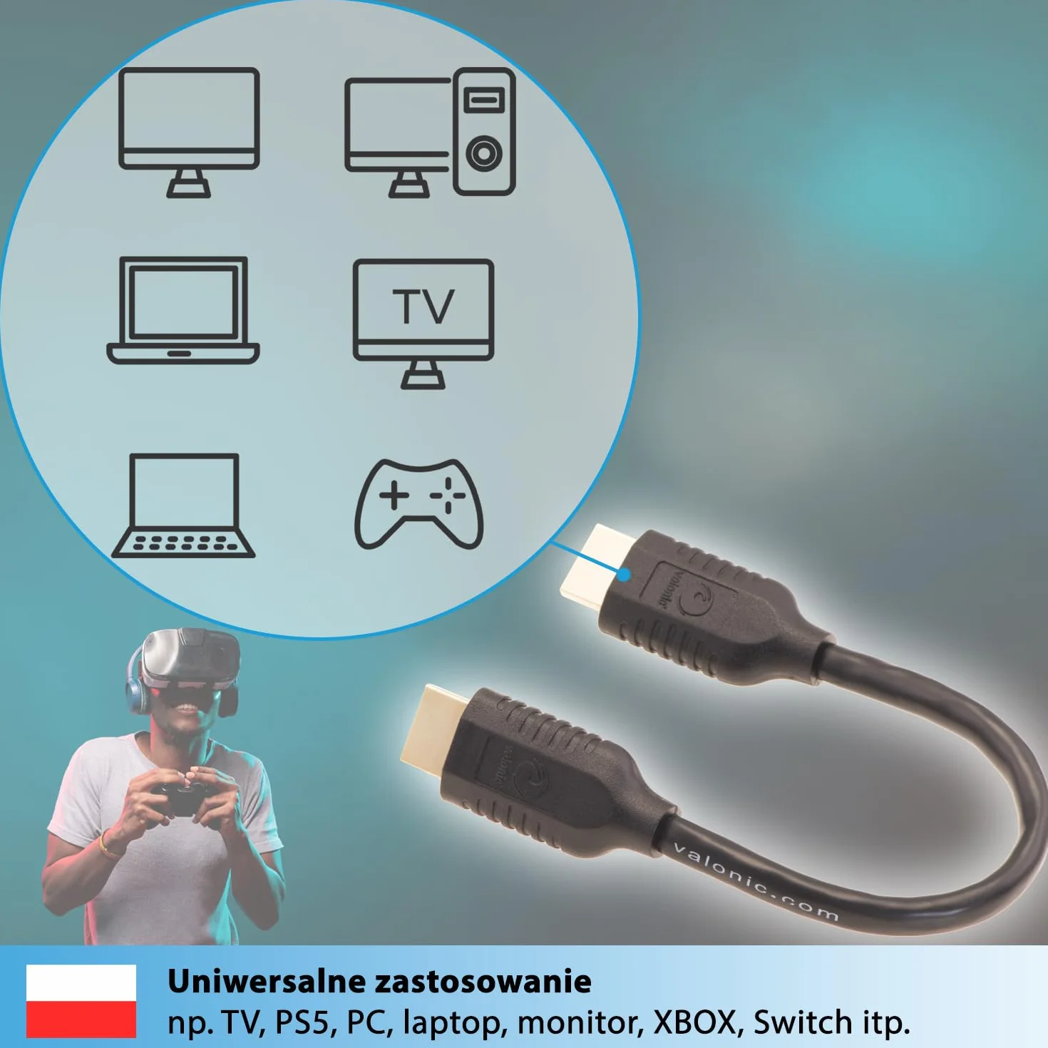 Valonic Kabel HDMI 20 cm 2 szt. 4K ARC UHD Full HD Ethernet Czarny