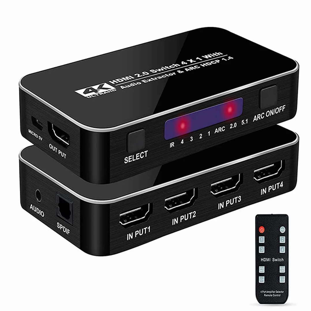 Przełącznik HDMI 4x1 4K 60Hz Ultra HD z ekstraktorem audio ARC 3D 1080P 120Hz HDTV