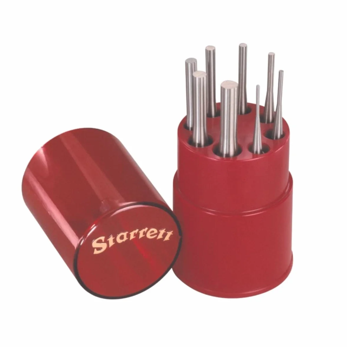 Starrett S565WB 8-częściowy zestaw wykrawaczy do zawleczek, średnica sworznia 1/16"-5/16", długość całkowita 4", w walizce z tworzywa sztucznego