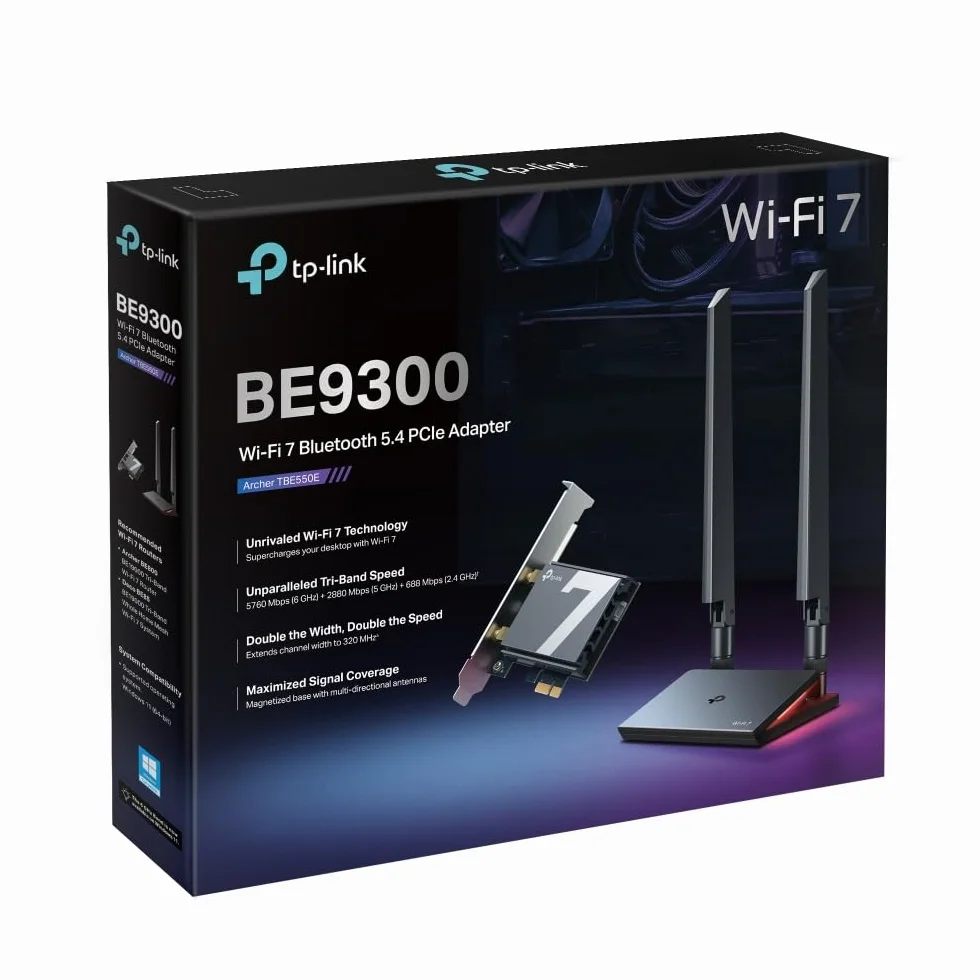 TP-Link Archer TBE550E karta Wi-Fi BE9300 Tri-Band Wi-Fi 7 Bluetooth 5.4 PCIe WPA3