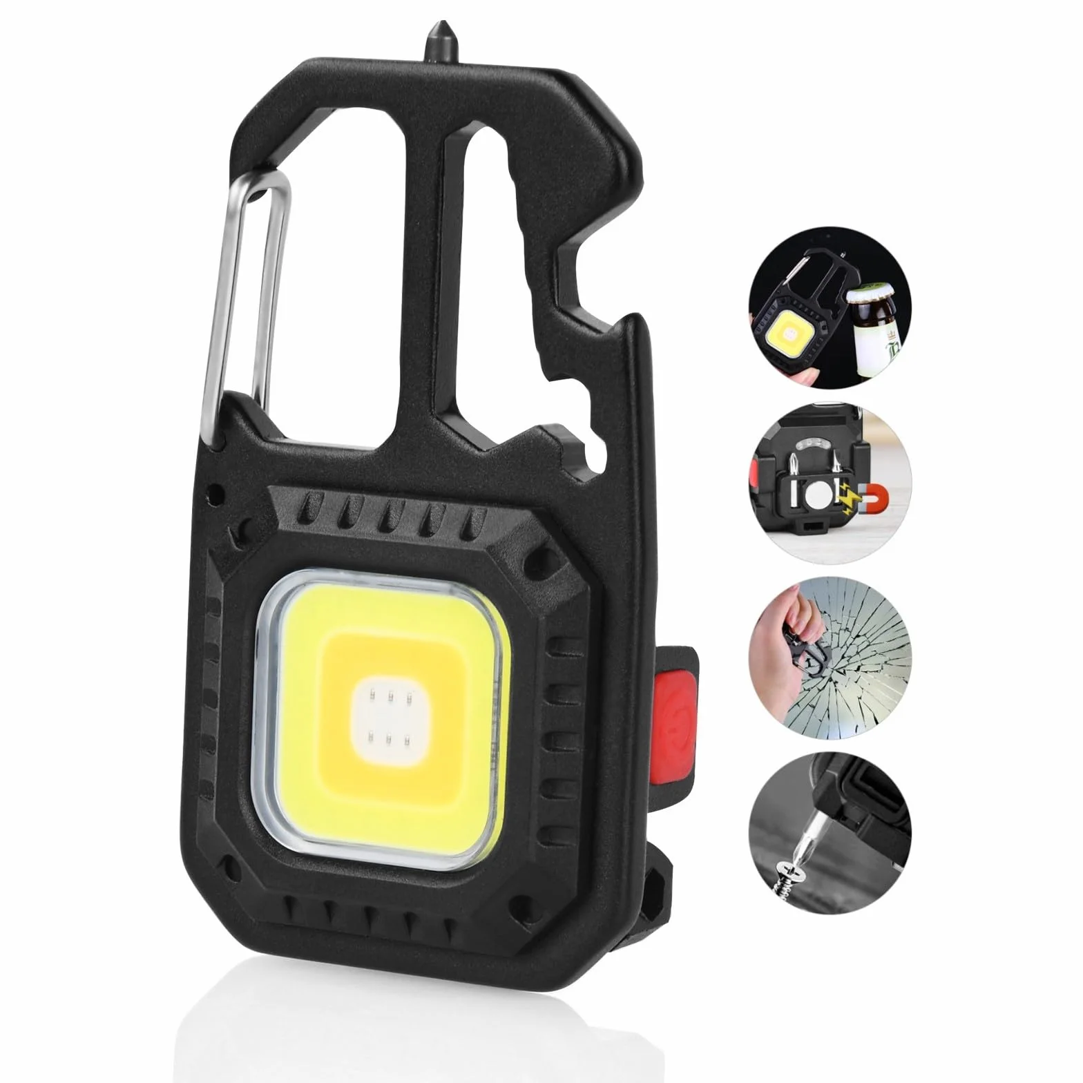 URAQT Mini Latarka LED, 7 trybów Mini latarka do kluczy, Wielofunkcyjne światło magnetyczne, wodoodporne, z otwieraczem do butelek, młotkiem do tłuczenia szkła, śrubokrętem