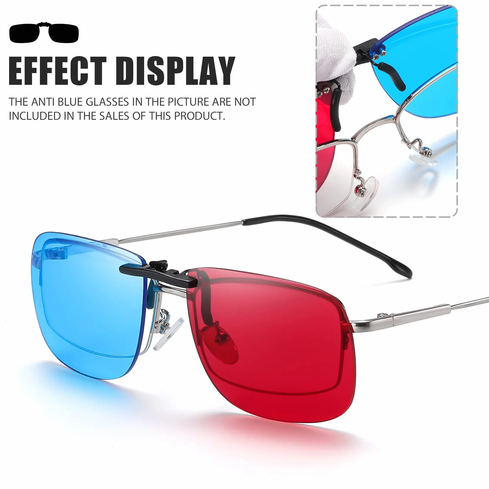 Czerwone niebieskie okulary 3D z klipsem, gra filmowa, anaglif, czerwono-cyjan, okulary 3D