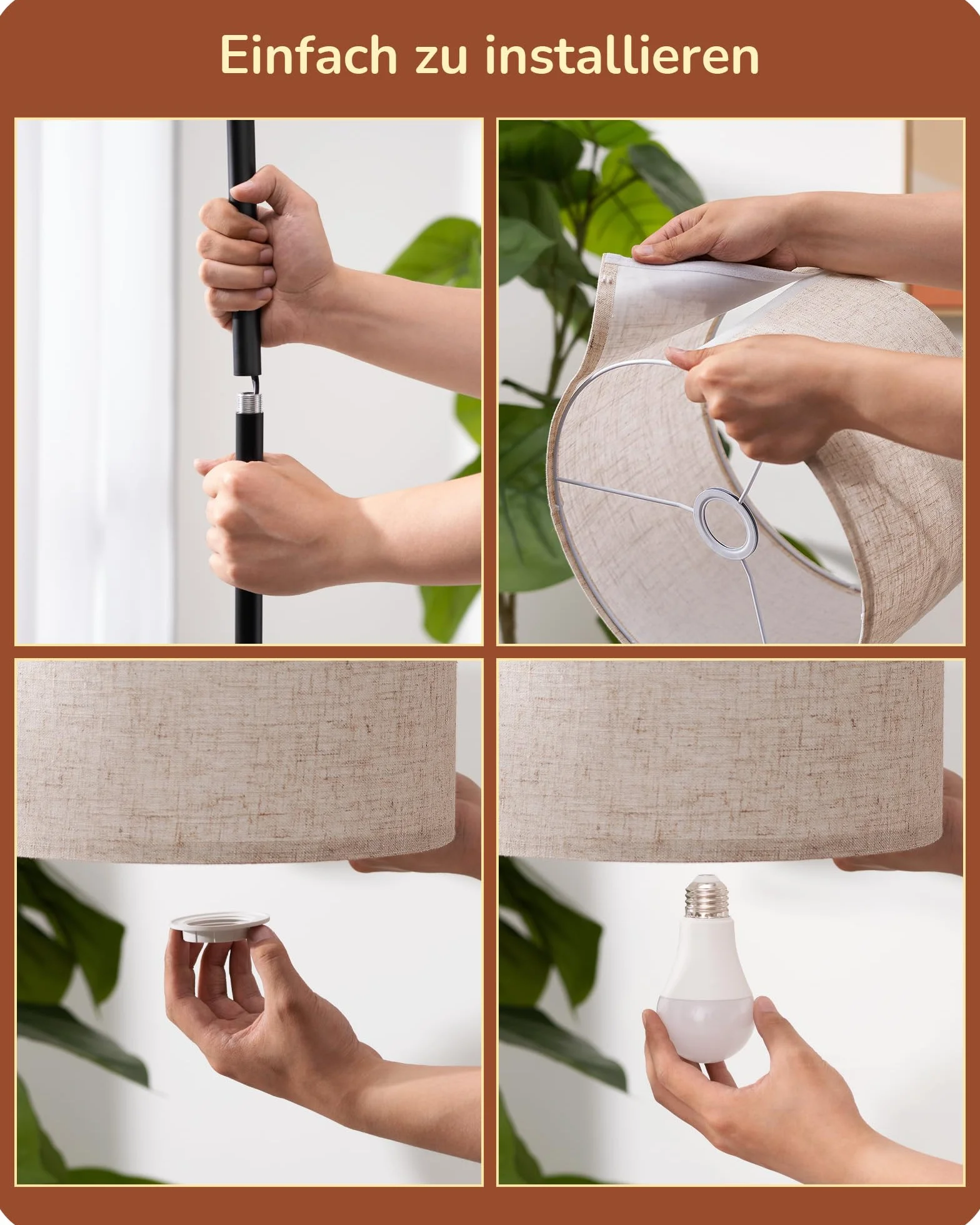 EDISHINE Lampa stojąca do salonu, lampa łukowa z beżowym lnianym kloszem, gniazdo E27, 160 cm, czarna lampa podłogowa z regulowanym kloszem, do sypialni, pokoju dziecięcego