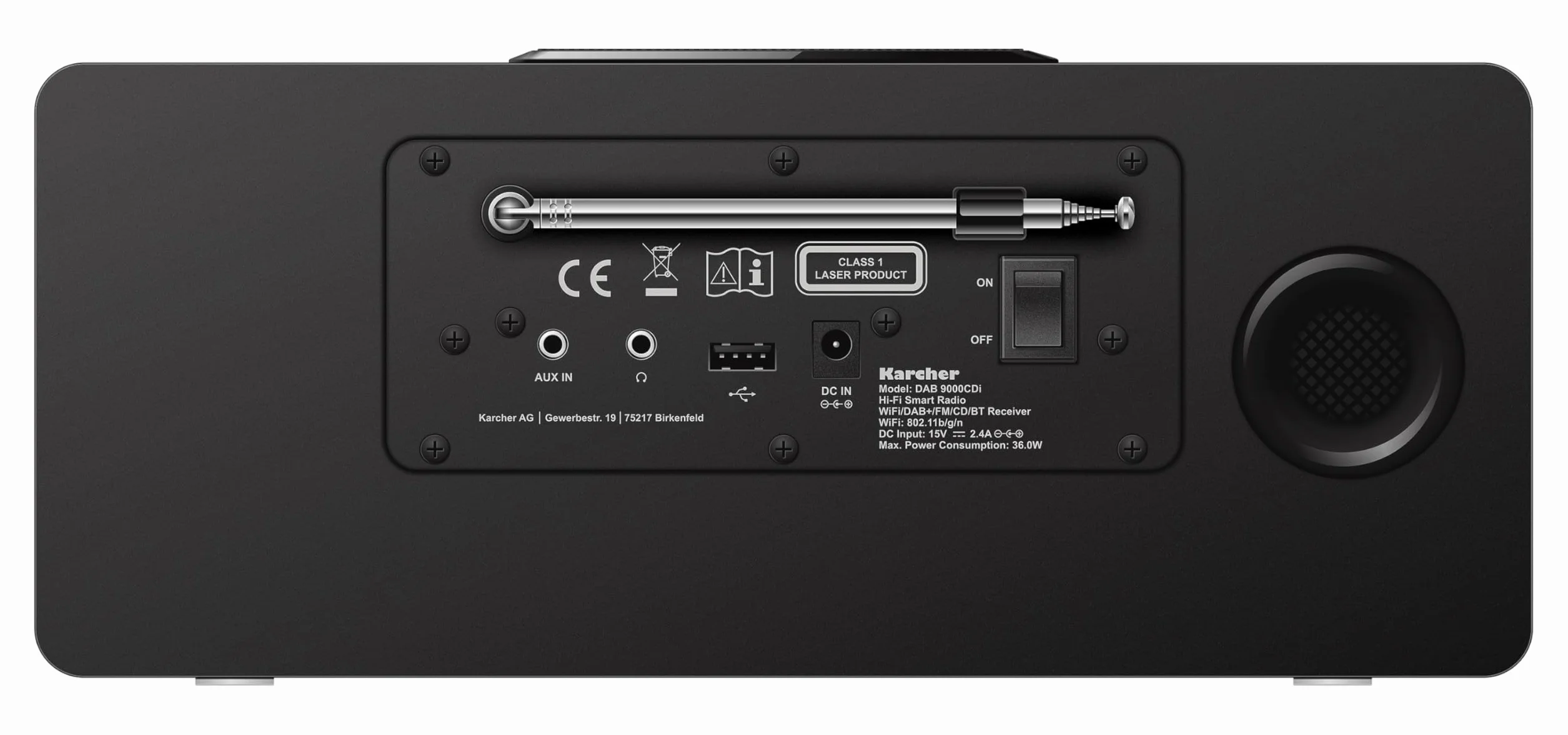 Karcher DAB 9000CDi radio internetowe z odtwarzaczem CD DAB+ UKW-RDS Wi-Fi Bluetooth USB AUX-IN budzik podwójny alarm subwoofer czarny