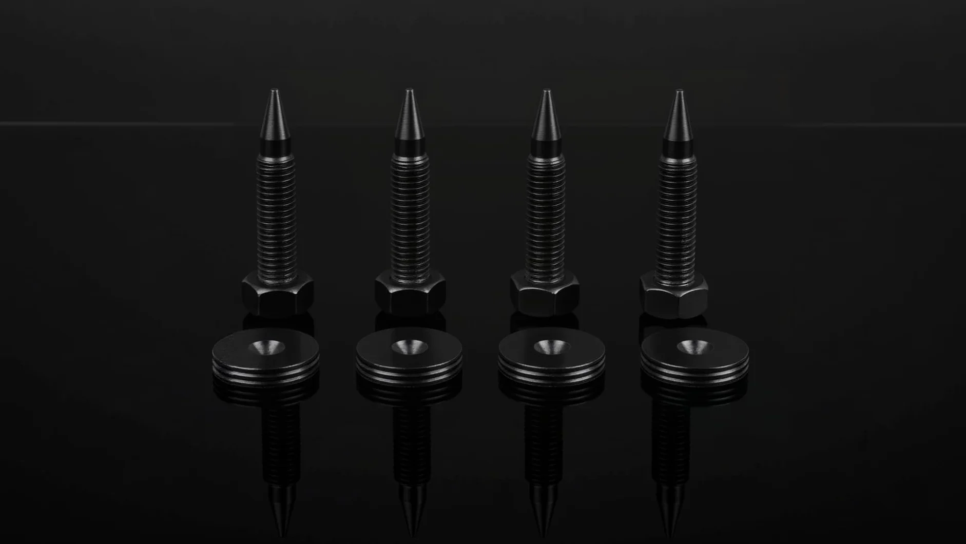 PrecisionGeek - Kolce Głośnikowe M6 x 24mm L-35mm, Czarna Stal (4 sztuki)