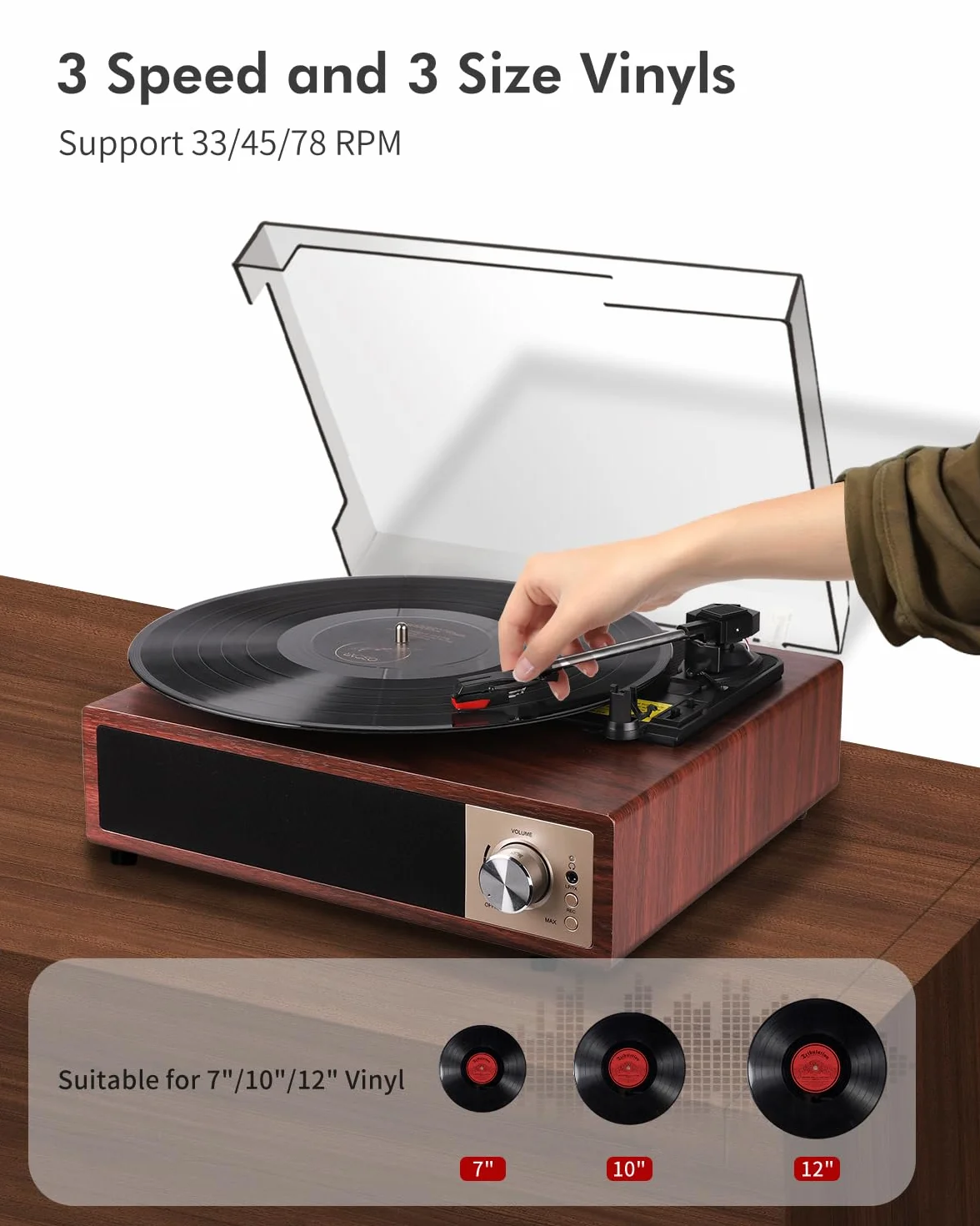 Gramofon Bluetooth 5.4 33/45/78 obr./min Odtwarzacz Winylowy Stereo
