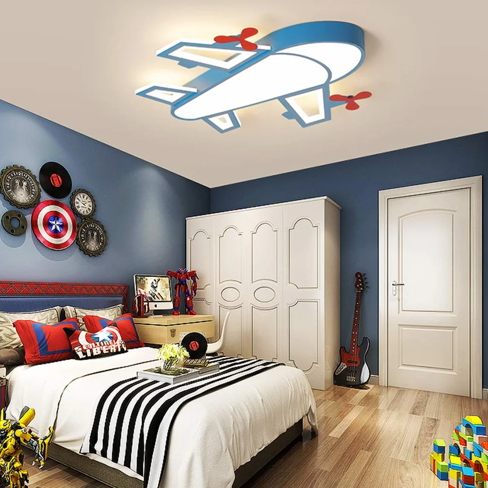 Lampa sufitowa LED do pokoju dziecięcego, sypialni, z motywem kreskówki, niebieskie samoloty, żyrandole, oświetlenie pokoju, kreatywne oświetlenie pokoju dziecięcego, z pilotem zdalnego sterowania, możliwość ściemniania, 50 cm, 36 W