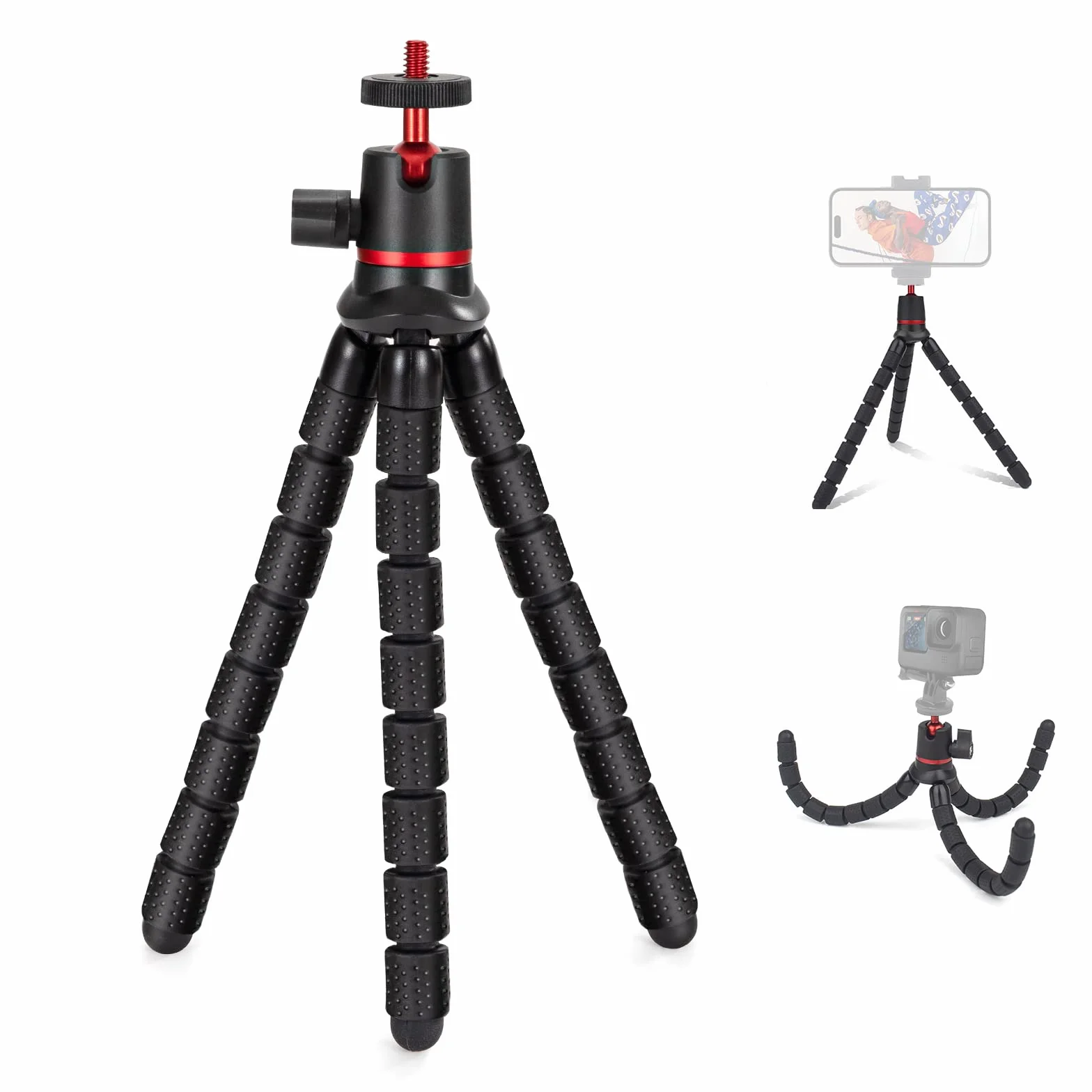 Statyw do aparatu fotograficznego Mini elastyczny obrotowy 360° 1/4'' kompatybilny z GoPro telefonem do 2 kg Czarny