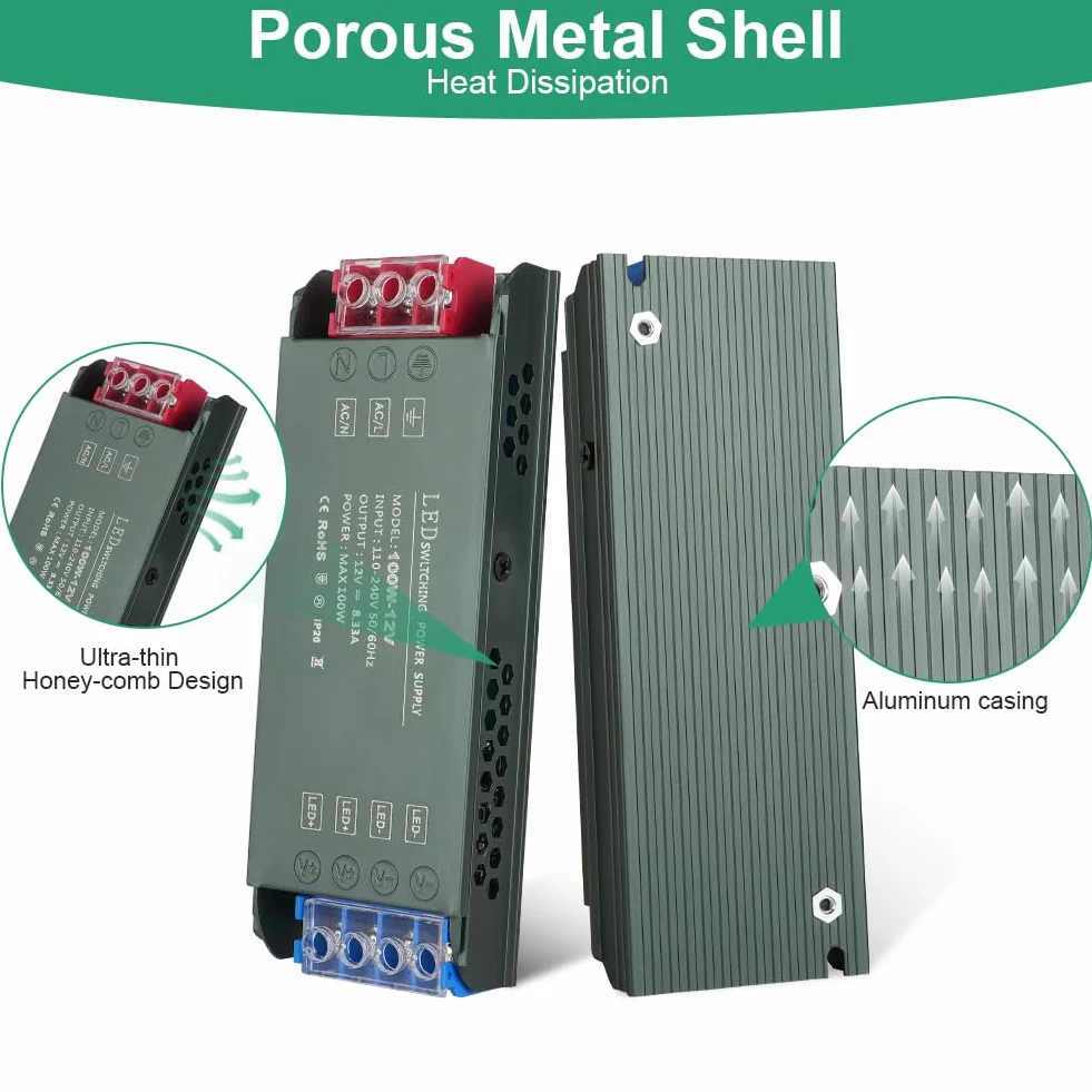Transformator LED URAQT 220 V 12 V, 100 W Wejście transformatora LED, zasilacz niskonapięciowy AC na DC, sterownik stałego napięcia LED, niskonapięciowy transformator LED AC na DC