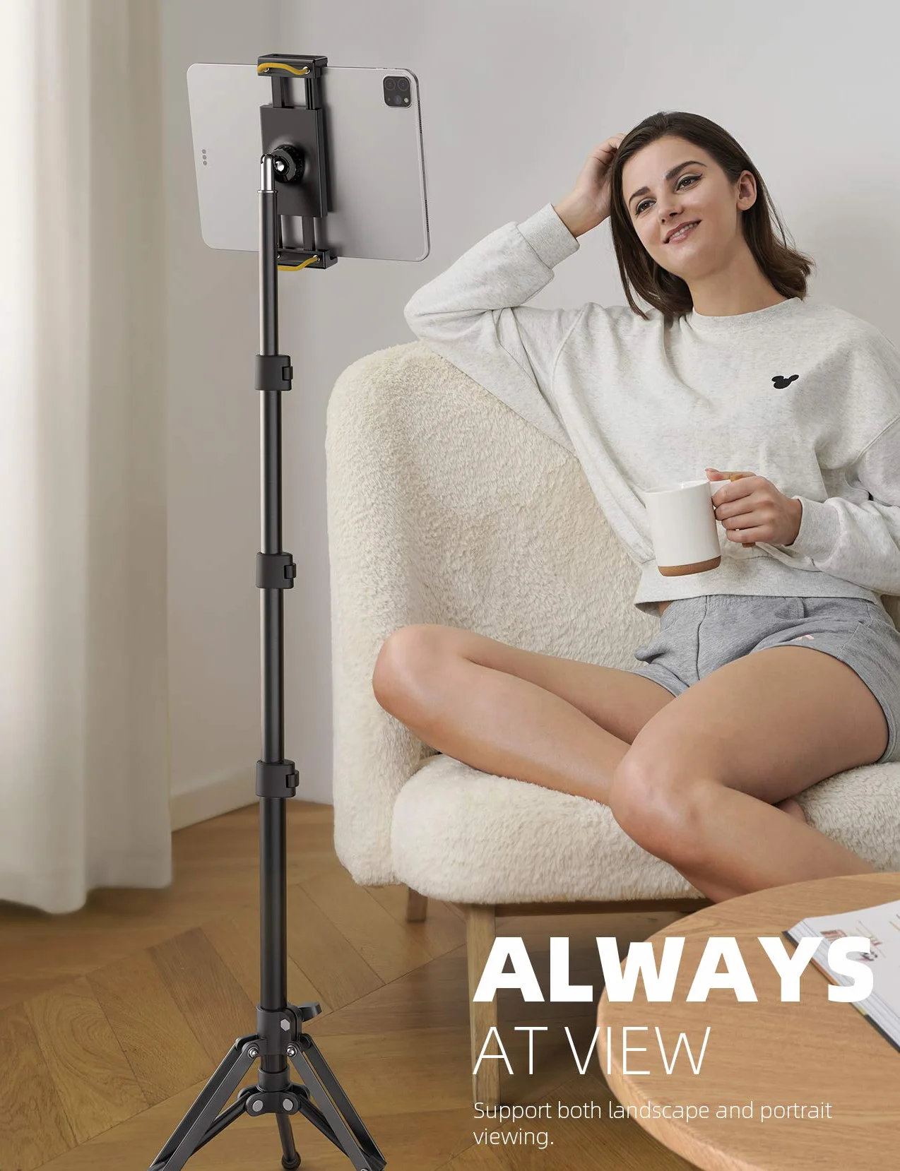 Lamicall Statyw do iPada Stojak Podłogowy Regulowany Wysokość 65" Uchwyt na Tablet iPad Pro 12,9/11 Air Mini iPhone 4,7-13"