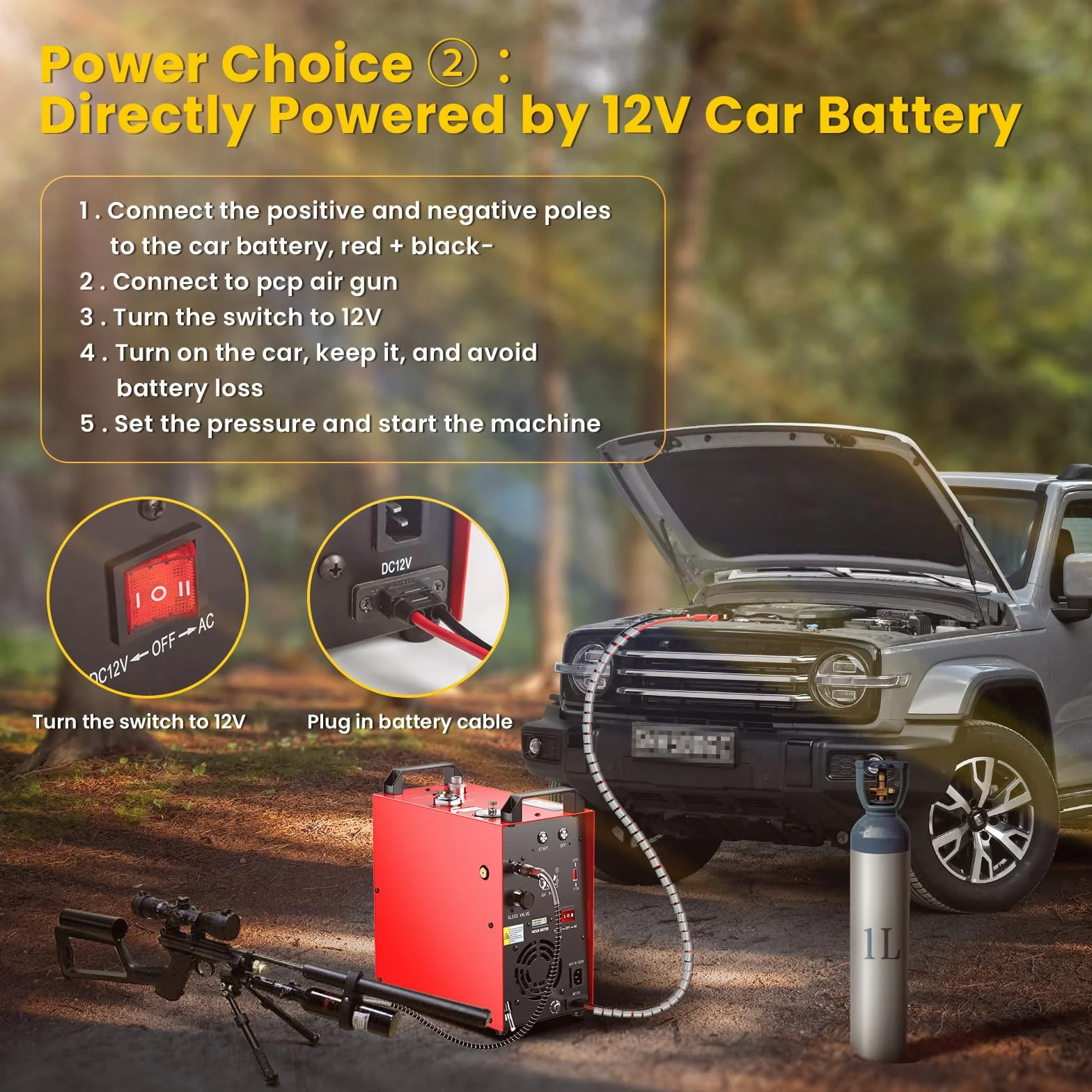 GX PUMP CS4-I Przenośna sprężarka powietrza PCP, kompresor pcp,mocny silnik 350 W, maks. 5800 Psi/40 Mpa, wbudowany konwerter domowy, chłodzenie wody i wentylatorów, 5 godzin ciągłej pracy