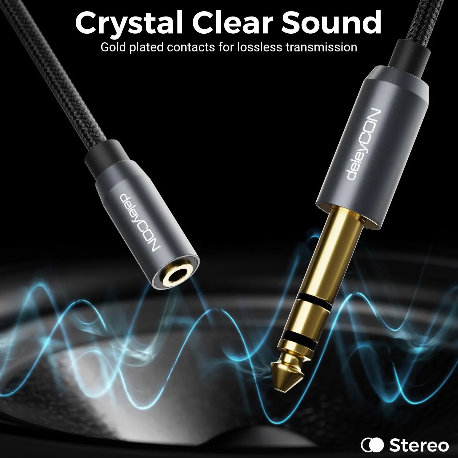 deleyCON 6,3mm na 3,5mm Klinke STEREO AUX Kabel Adapter Audio TRS 20cm