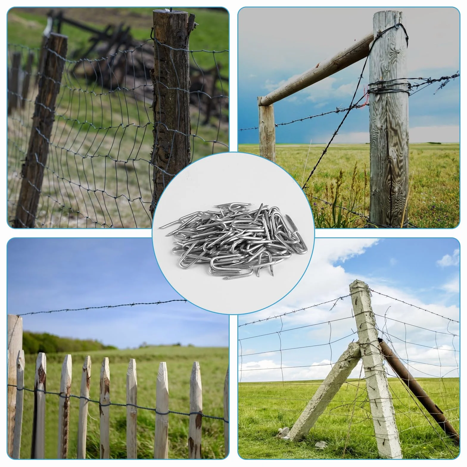 Opakowanie 120 szt. zszywek w kształcie litery U, gwoździe w kształcie litery U, stalowe zszywki, ocynkowane gwoździe w kształcie litery U, zszywki ogrodzeniowe, gwoździe do zszywek, gwoździe do