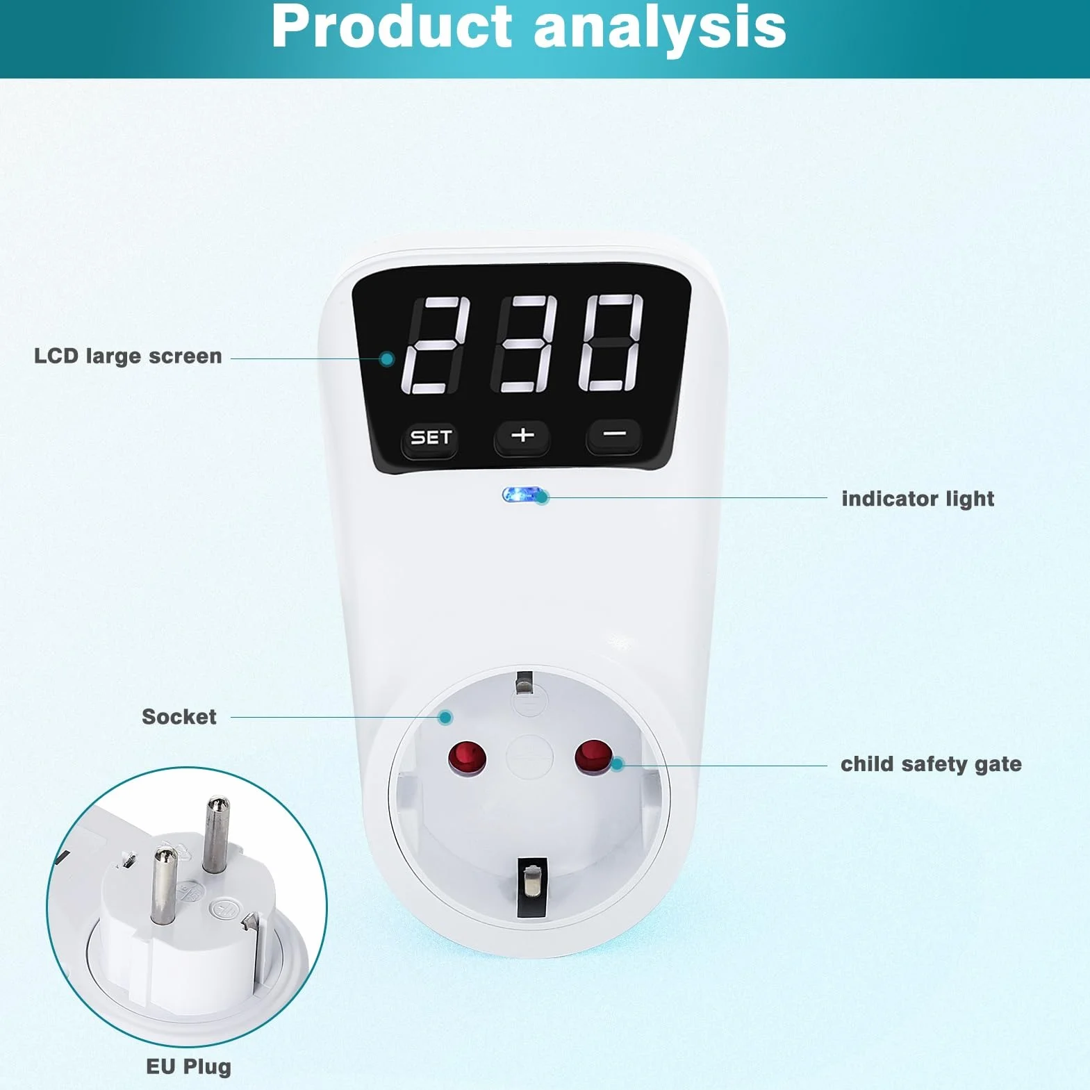 Jadeshay Zabezpieczenie przeciwprzepięciowe AC230V 16A Automatyczna ochrona przed napięciem Gniazdo stabilizatora napięcia Wtyczka UE