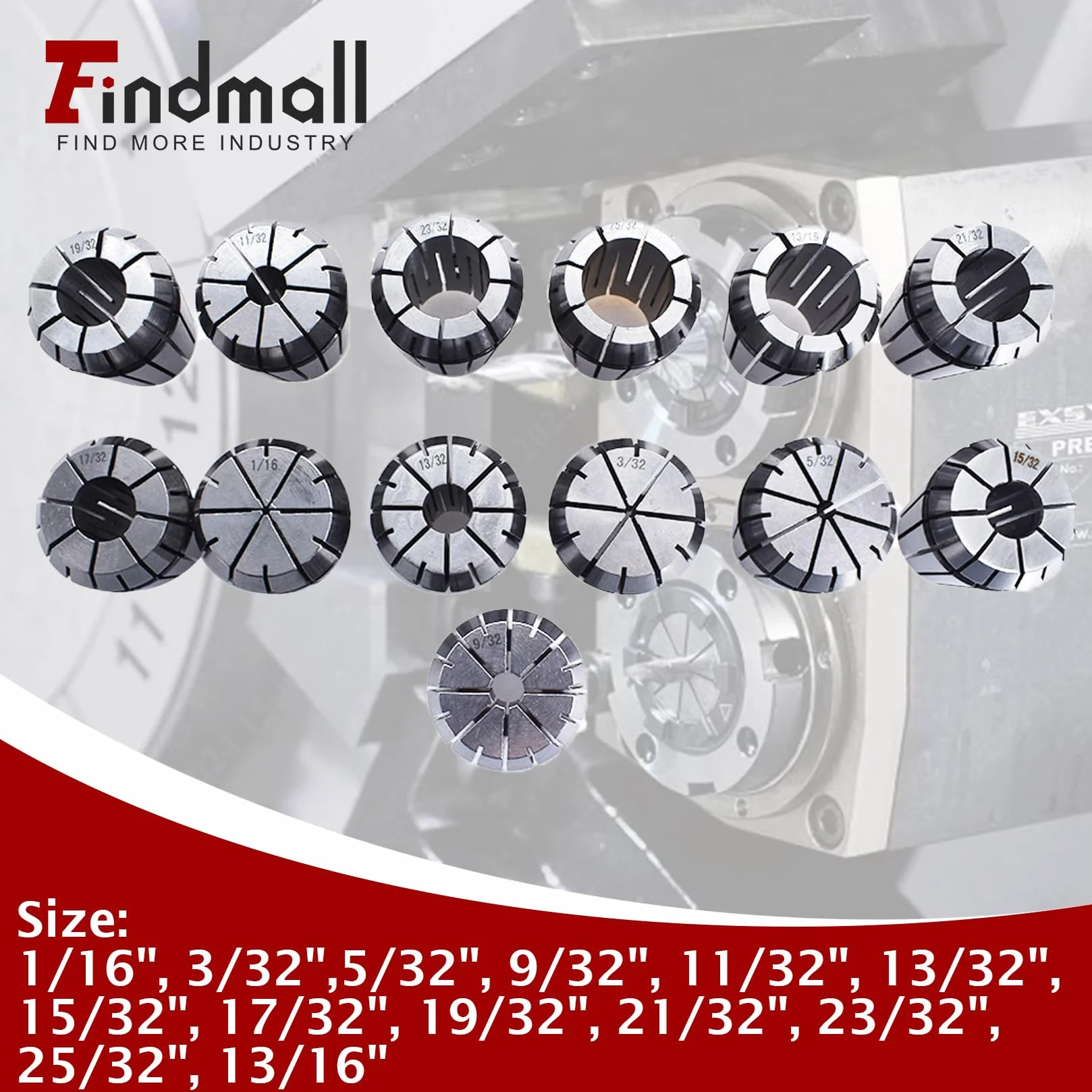 Zestaw tulei zaciskowych ER32 ER-32 o superdokładności 13 szt. 1/16"-13/16" z 5/32, 9/32, 23/32