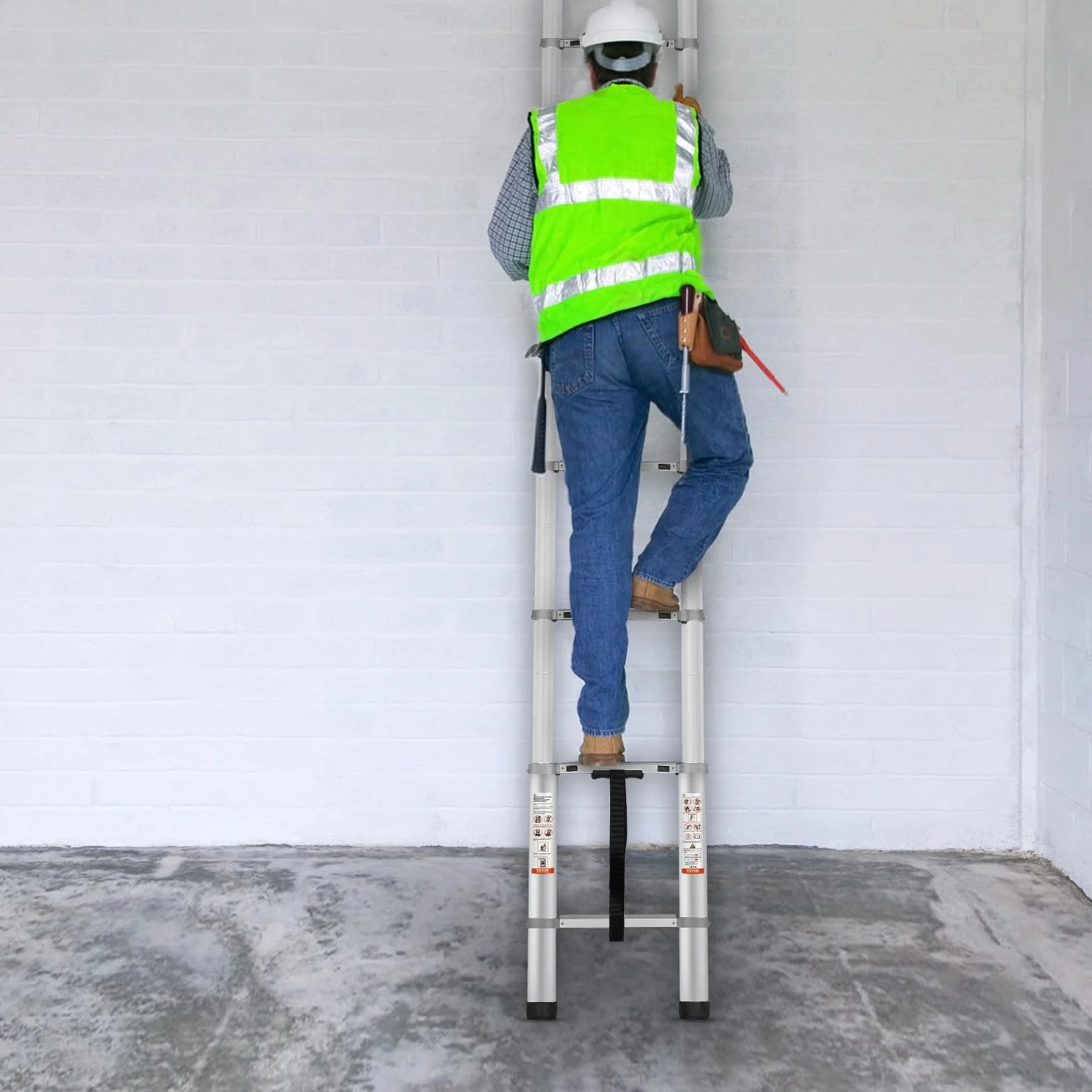 VEVOR Aluminiowa drabina teleskopowa obciążenie 190 kg przenośna drabina przedłużająca zasięg 4,6 m Antypoślizgowa kompaktowa wielofunkcyjna drabina z jednym przyciskiem do naprawy domu