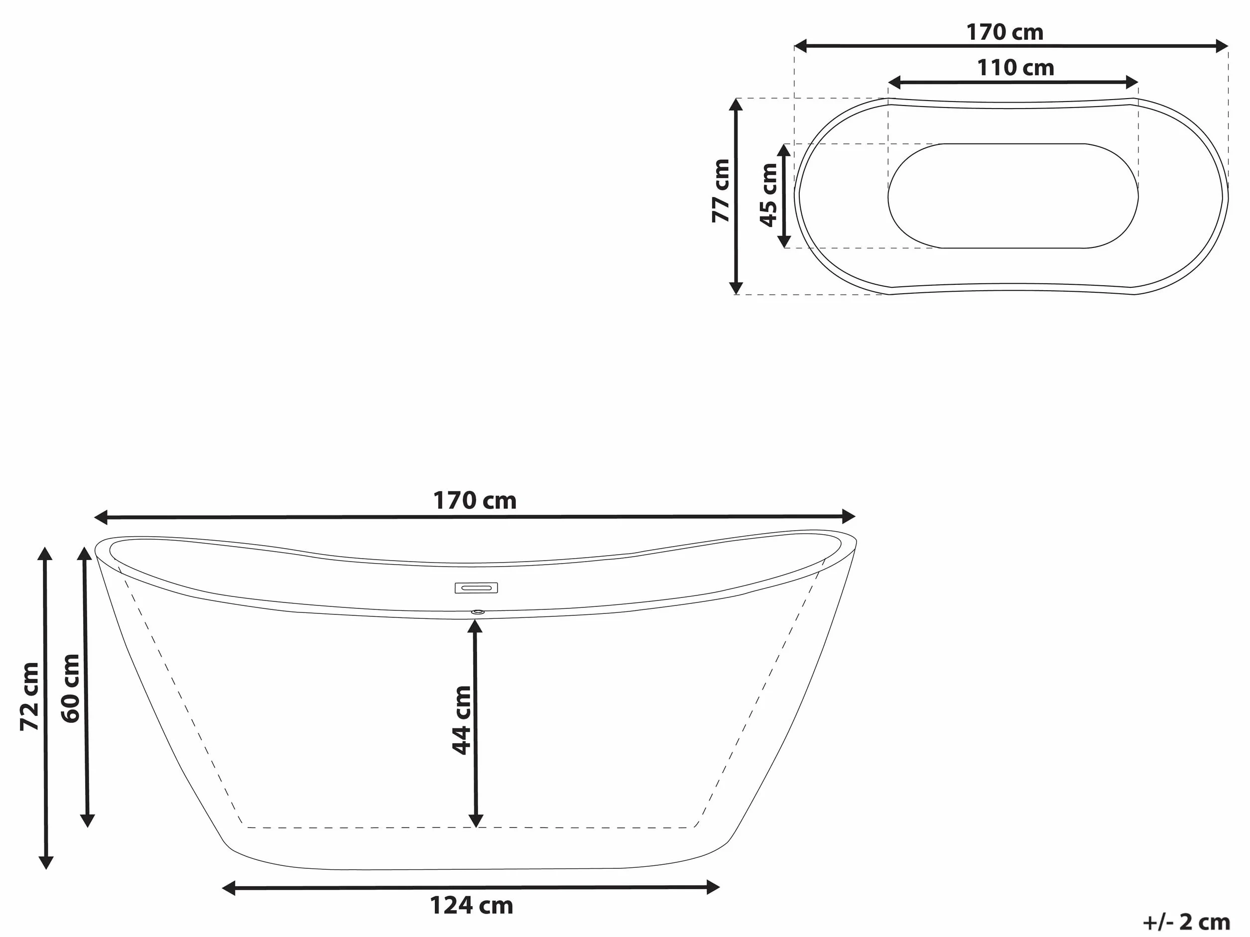 Owalna wanna wolnostojąca akrylowa 170 cm system przelewowy biała Antigua