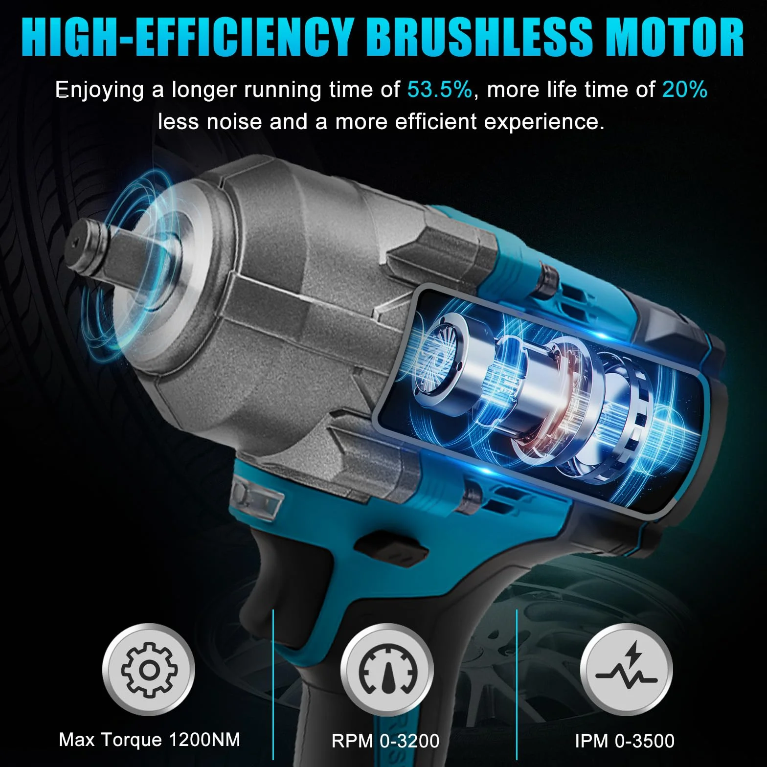 Akumulatorowa wkrętarka udarowa kompatybilna z wkrętarką udarową Makita 18 V 1200 Nm, 1/2", bezszczotkowy klucz płaski z adapterem klucza nasadowego (bez baterii)