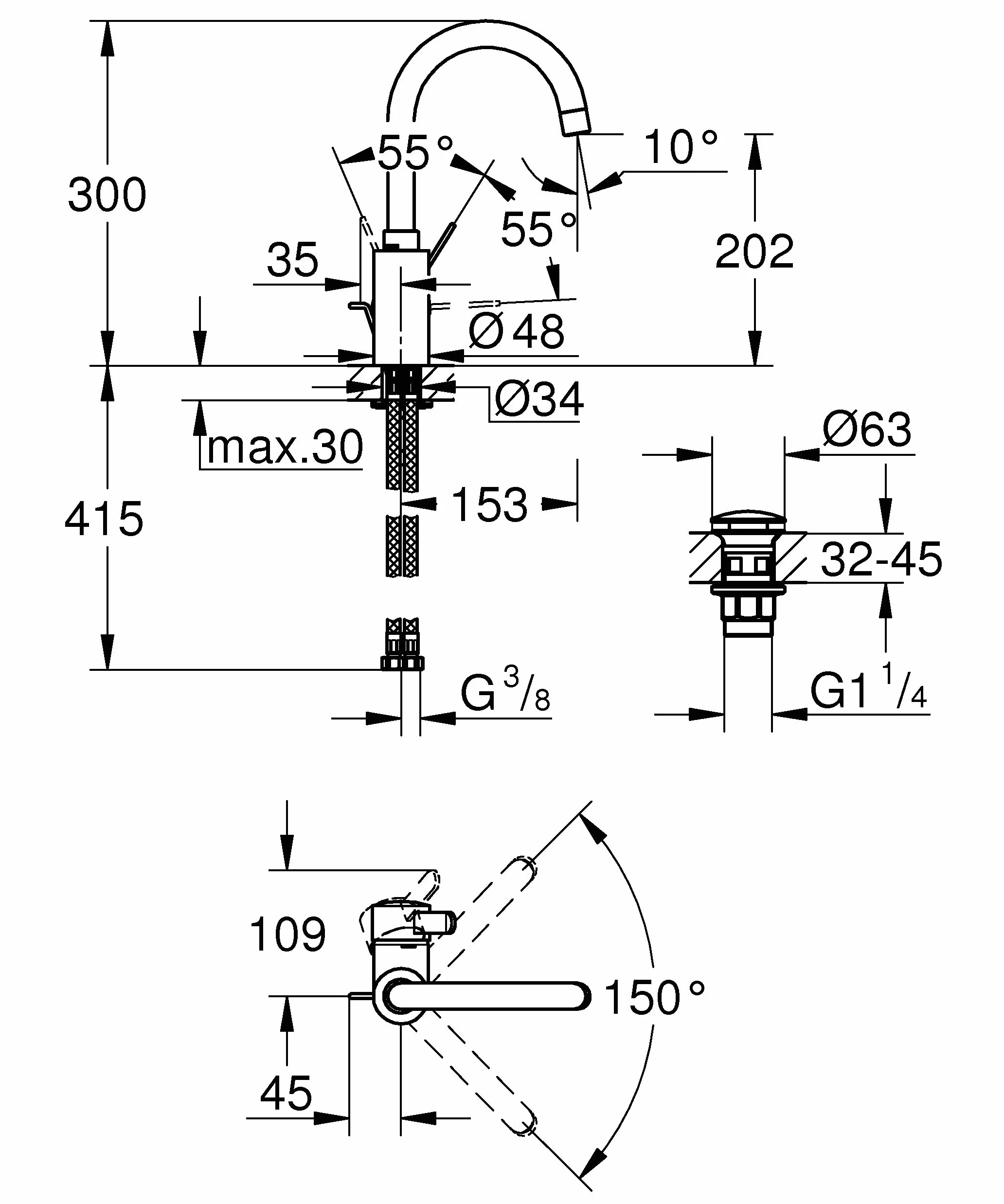 GROHE Eurosmart Cosmopolitan - jednouchwytowa bateria umywalkowa (DN 15, rozmiar L, trwała powierzchnia), chrom, 23933001