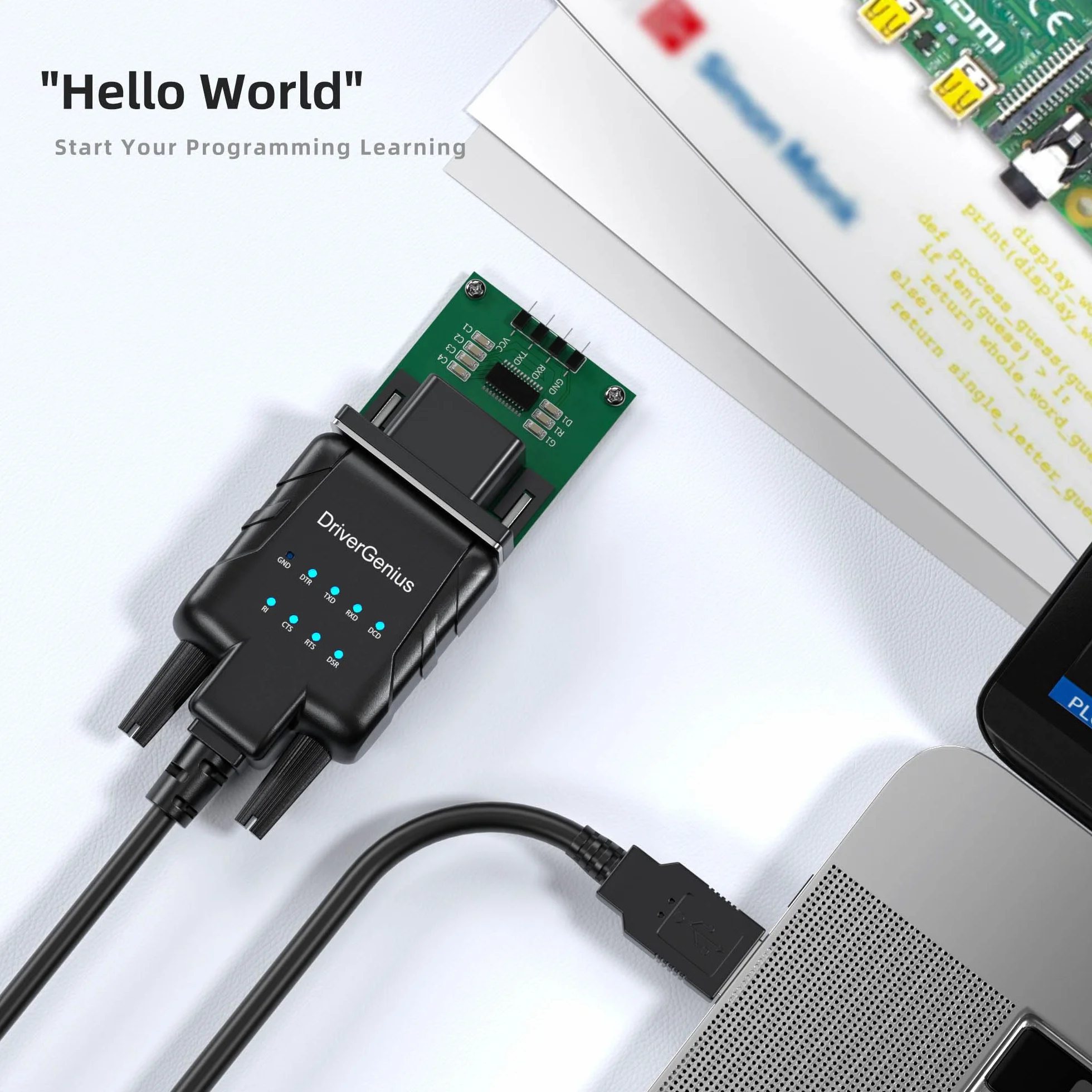 DriverGenius SerialPulseX Adapter USB na RS232 DB9 z Diodami LED do Programowania PLC Robotyki Zbierania Danych Windows 11 macOS