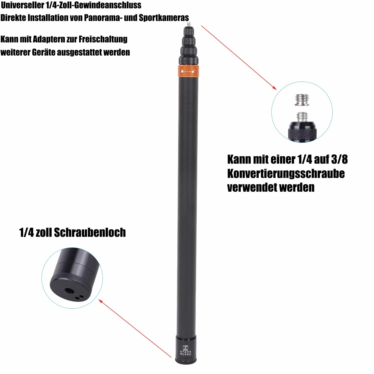 Kamera Sportowa Selfie Stick z Włókna Węglowego Teleskopowy do Insta 360x3, One RS, Go 2