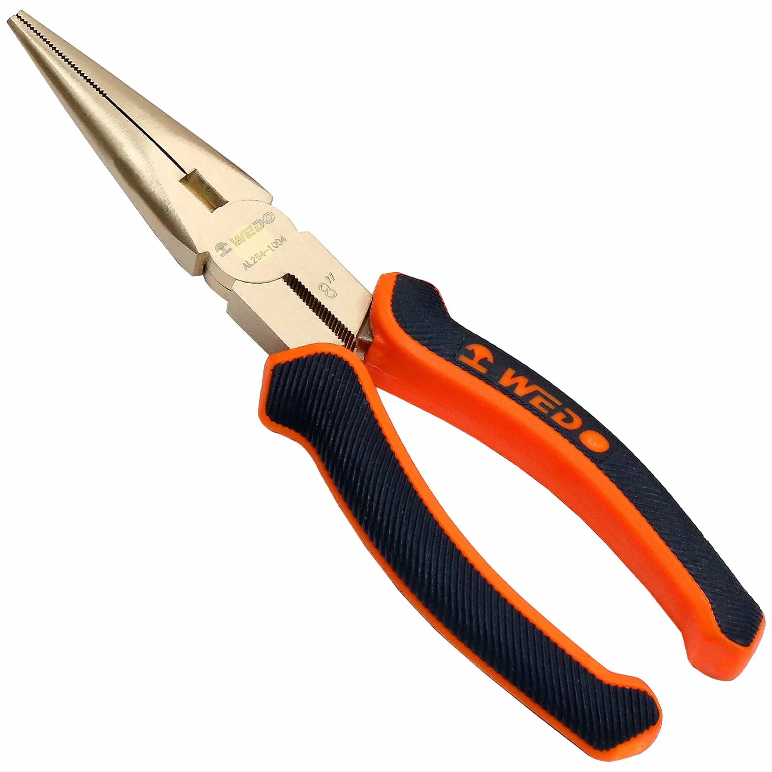 WEDO Szczypce igiełkowe nieparkingowe, 20 cm, precyzyjne szczypce z długim nosem, szczypce do cięcia drutu, standard DIN, certyfikat BAM i FM, brąz aluminiowy