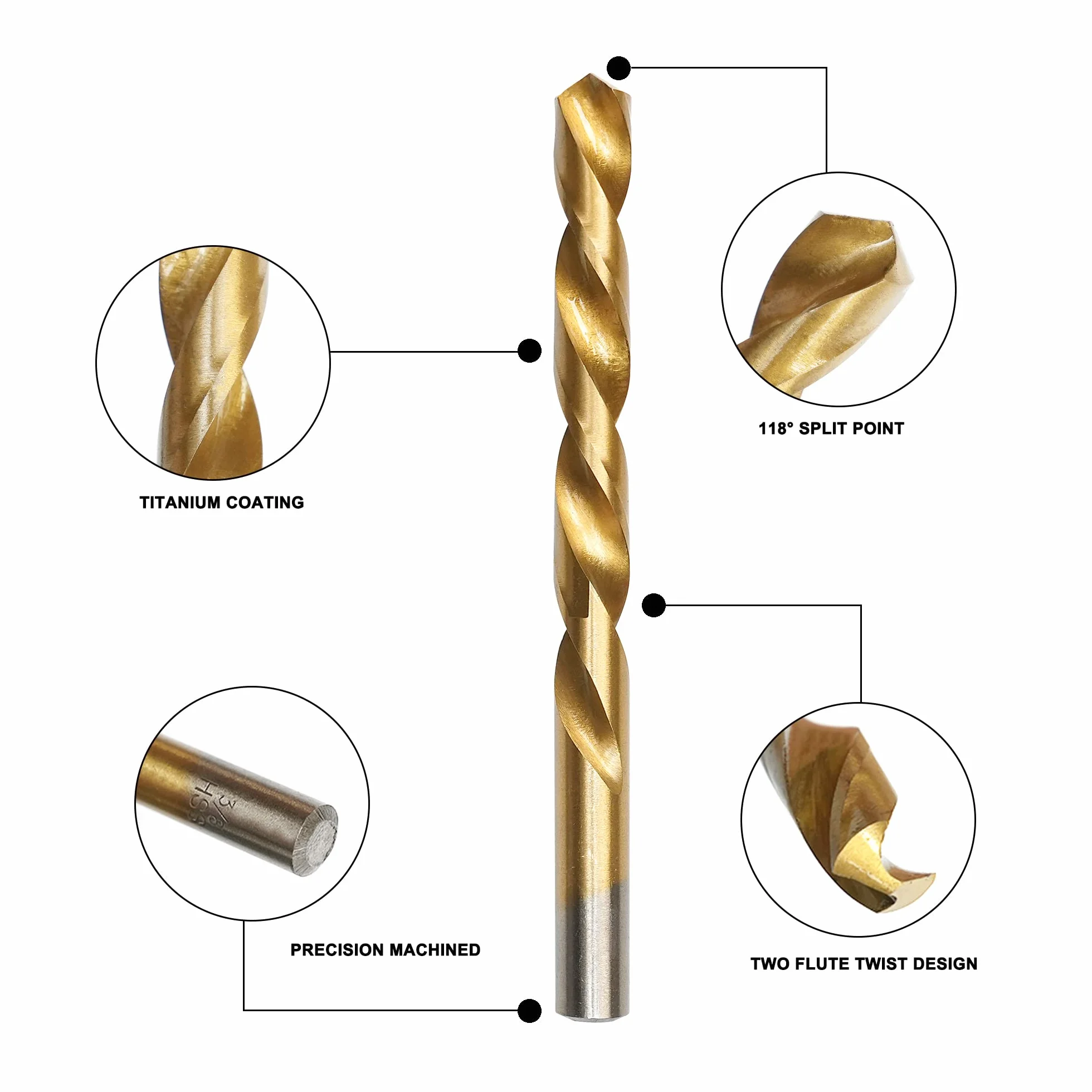 GMTOOLS Zestaw wierteł 99 szt., końcówka 135°, stal szybkotnąca powlekana tytanem, zestaw wierteł krętych do żelaza, stopu aluminium, miedzi, drewna, tworzywa sztucznego, z twardym schowkiem 1/40.6