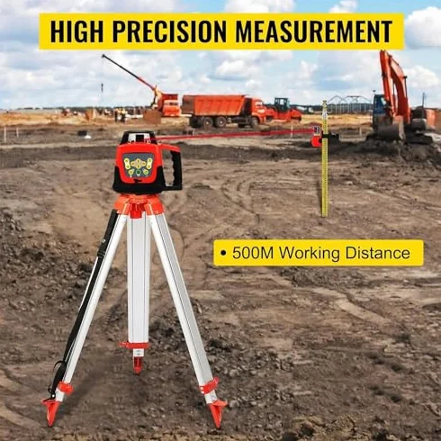Poziomica laserowa, samopoziomująca, zasięg 360°–499 m, 5 prędkości obrotowych, 5 kątów skanowania, wodoodporność IP66, pilot zdalnego sterowania, ręczne samopoziomowanie