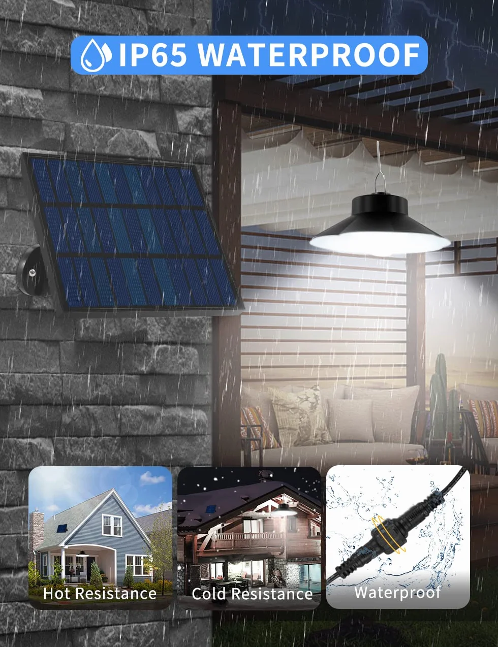 Sararoom lampy solarne do zawieszenia na zewnątrz, 3 kolory/4 tryby lampy wiszące solarne, wodoszczelność IP65, lampa wisząca solarna z pilotem zdalnego sterowania, programowaniem, czujnikiem