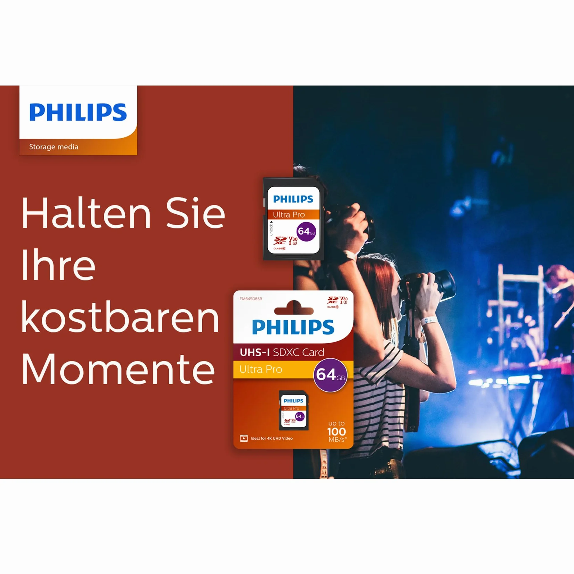Philips Karta Ultra Pro SDXC 64 GB UHS-I U3 V30, prędkość odczytu 100 MB/s, karta pamięci do aparatów i wideo 4K UHD